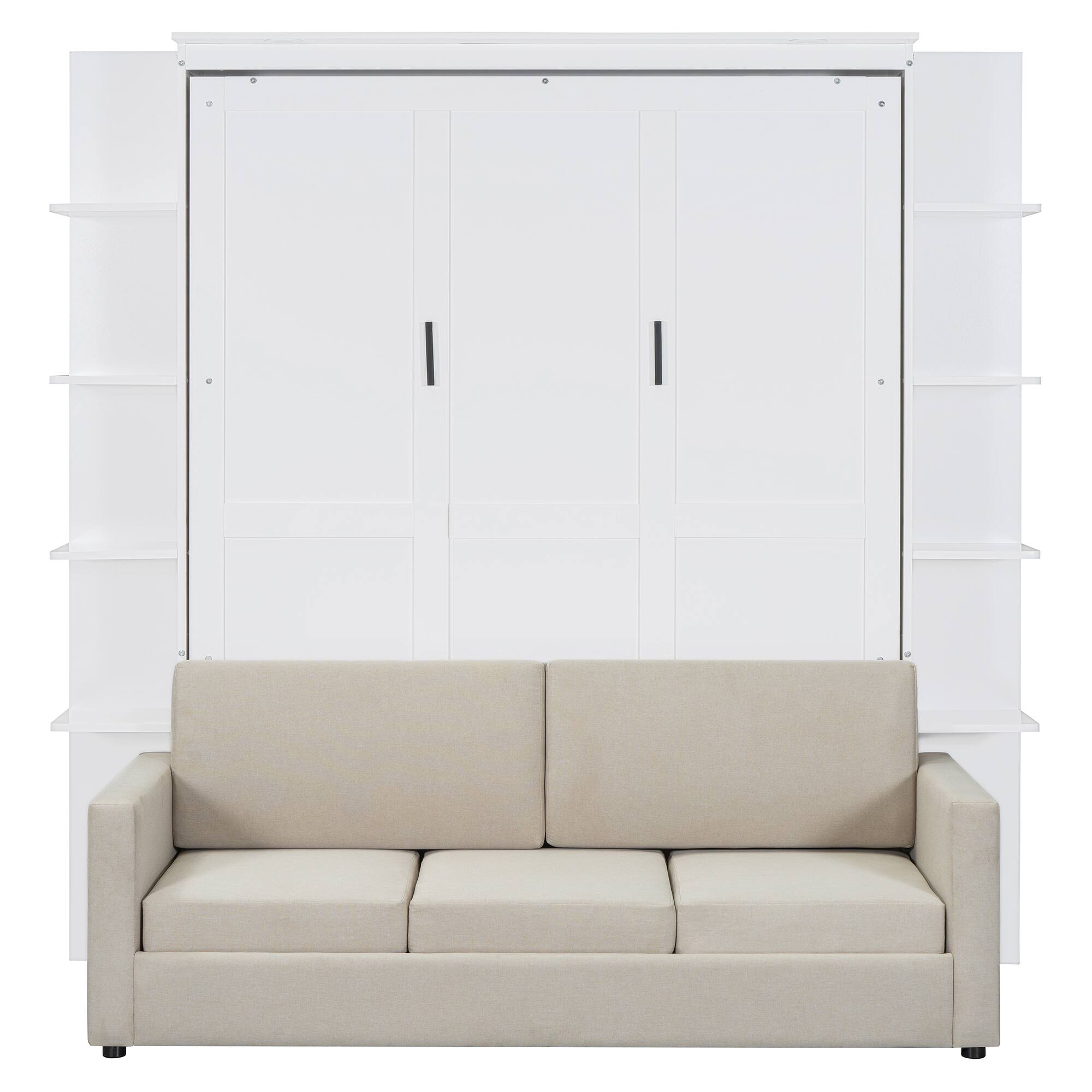 Back. Tiramisubest - Queen Size Murphy Wall Bed with Sofa, White, 87" L x 90" W x 88" H, 332 lbs, Space-Saving - White.