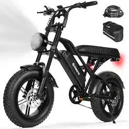Eskute - 16" Fat Tires Electric Bike - 1500W Peak Motor, Up to 60-Mile Range, Dual Suspension With Phone Bag & Lock - Black