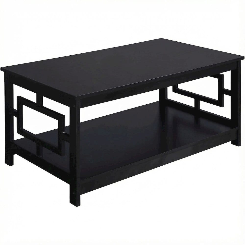 FurniFact - Coffee Table MDF with Storage Shelf and Multi-Finish Options - Black