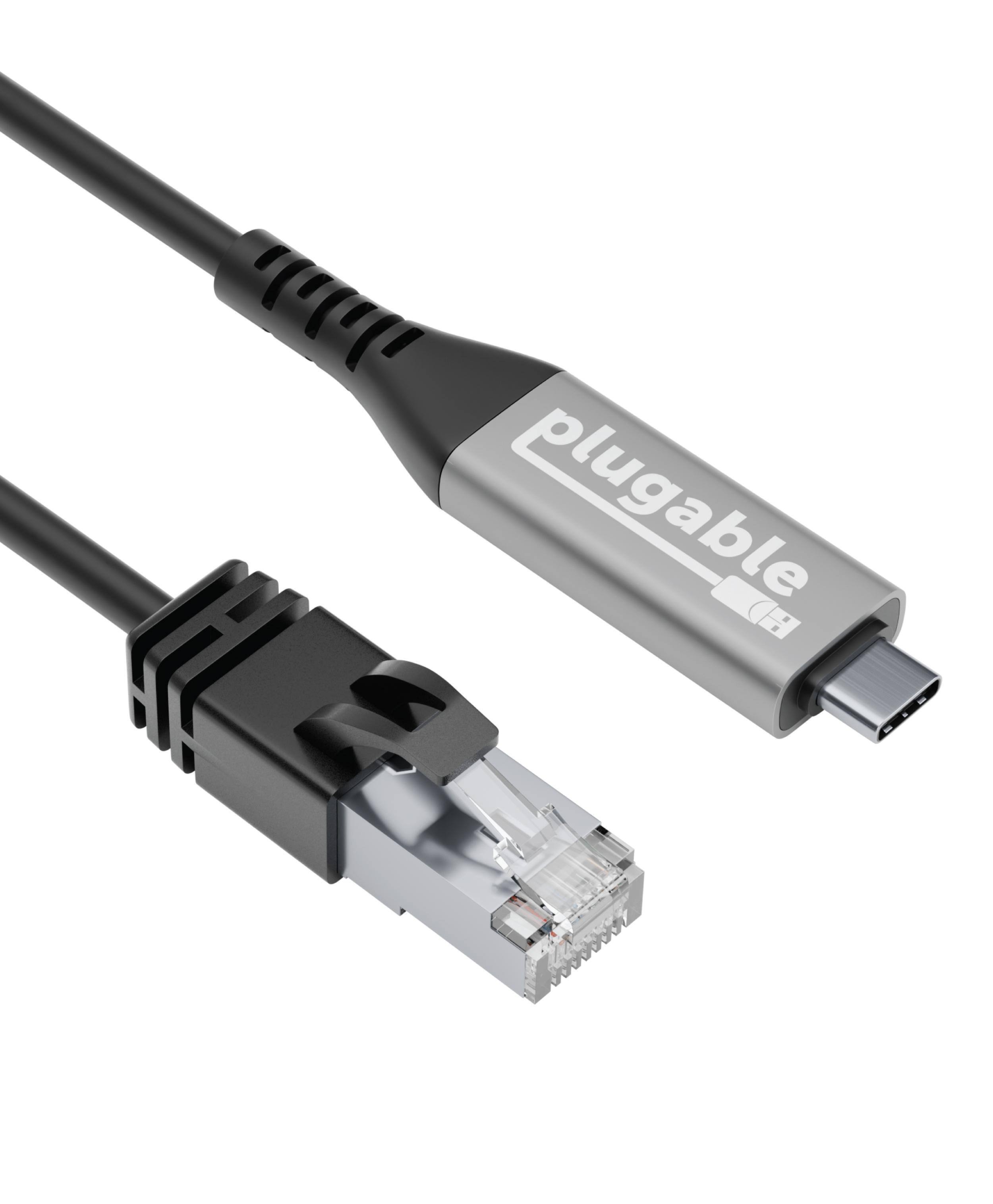 Front. Plugable - USB-C to Gigabit Ethernet Adapter 2 Meter Cable - Black.