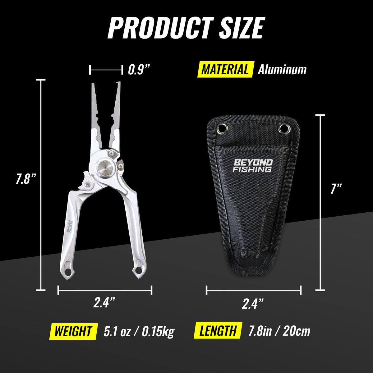 PRODUCT SIZE  
- 0.9"  
- 7.8"  
- 2.4"  
- 2.4"  

MATERIAL: Aluminum  

WEIGHT: 5.1 oz / 0.15kg  

LENGTH: 7.8in / 20cm