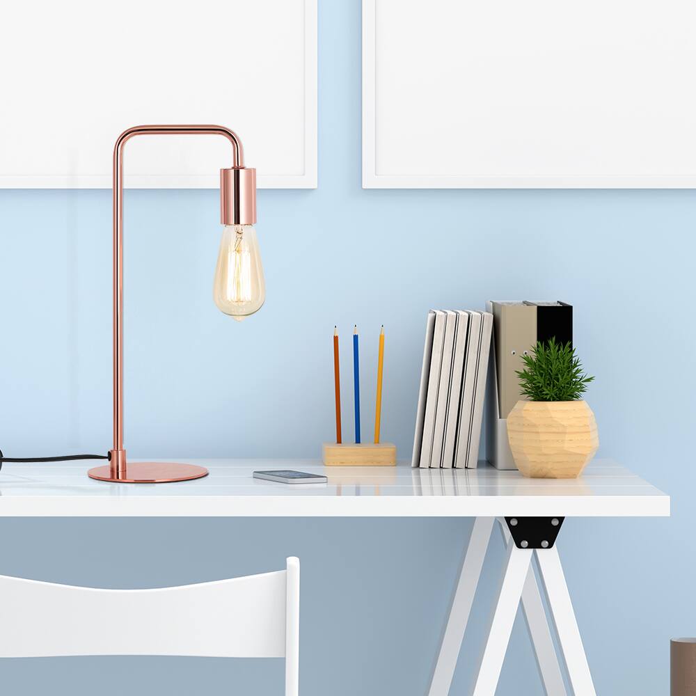 Alt View 3. Oumilen - Modern Rose Gold Table Lamp – Curved Gooseneck Desk Lamp with Round Base, E26 Socket, UL Listed for Bedroom.