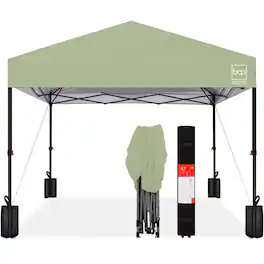 Best Choice Products - 8x8ft Easy Setup Pop Up Canopy w/ 1-Button Setup, Wheeled Case, 4 Weight Bags - Sage Green