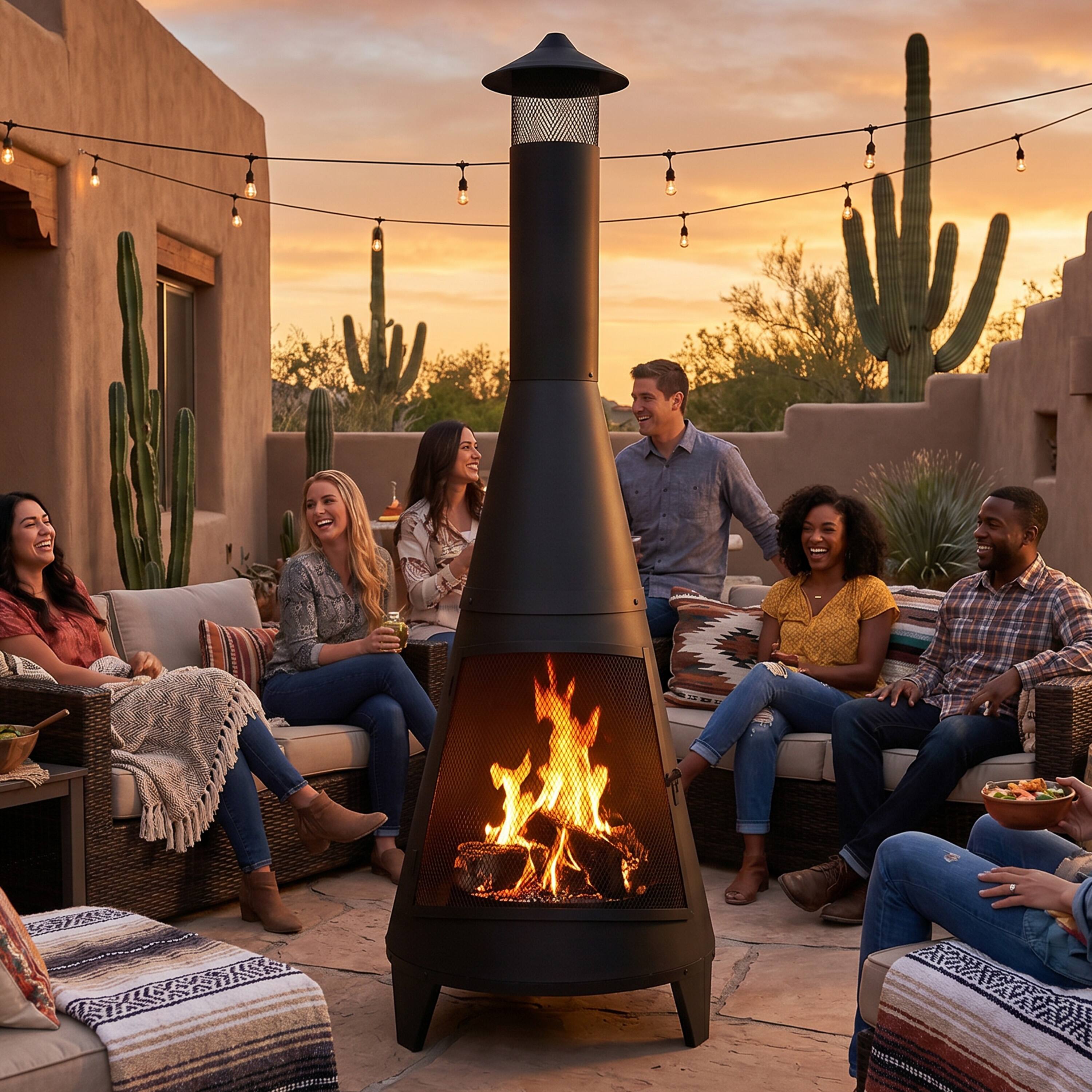 Alt View 9. Sunnydaze - 70 in Steel Wood Burning Chiminea Fire Pit with Rain Cap - Black.