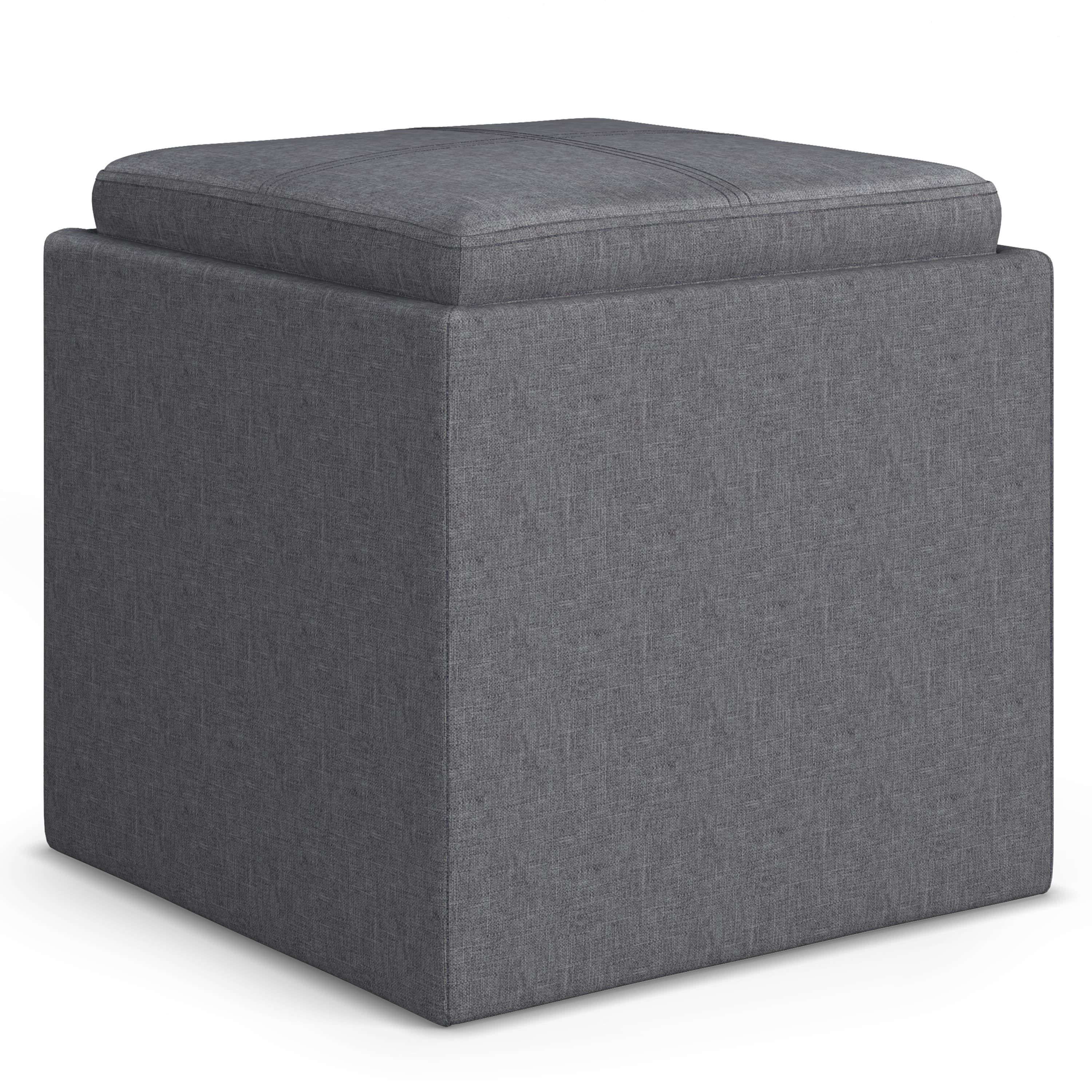 Front. Simpli Home - Rockwood Cube Storage Ottoman with Tray - Slate Grey.
