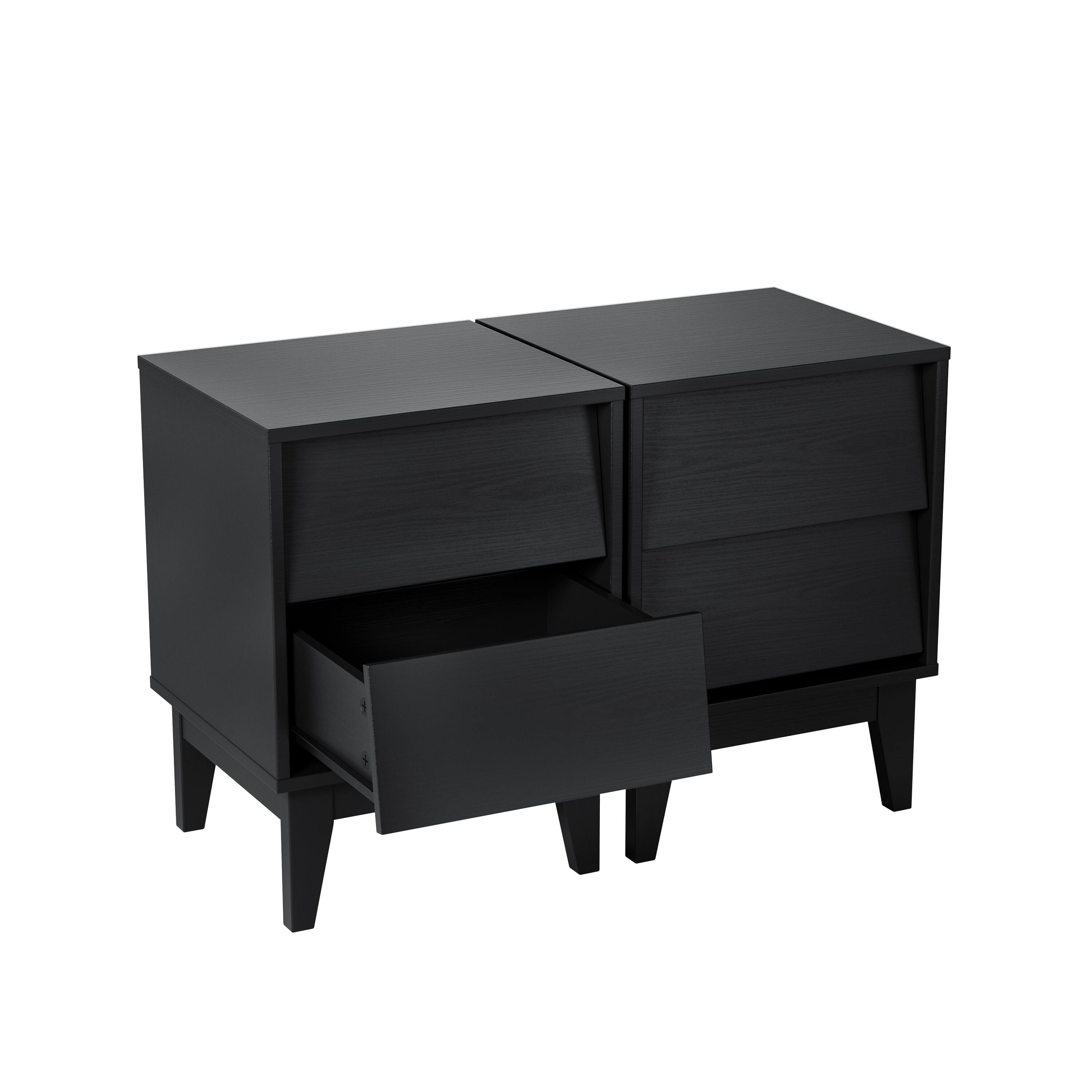 Alt View 2. Tiramisubest - 2 Set Nightstands Features Vintage-style and Bevel Design, Made of MDF, Mid Century Modern Nightstand for Bedroom, Black - Black.
