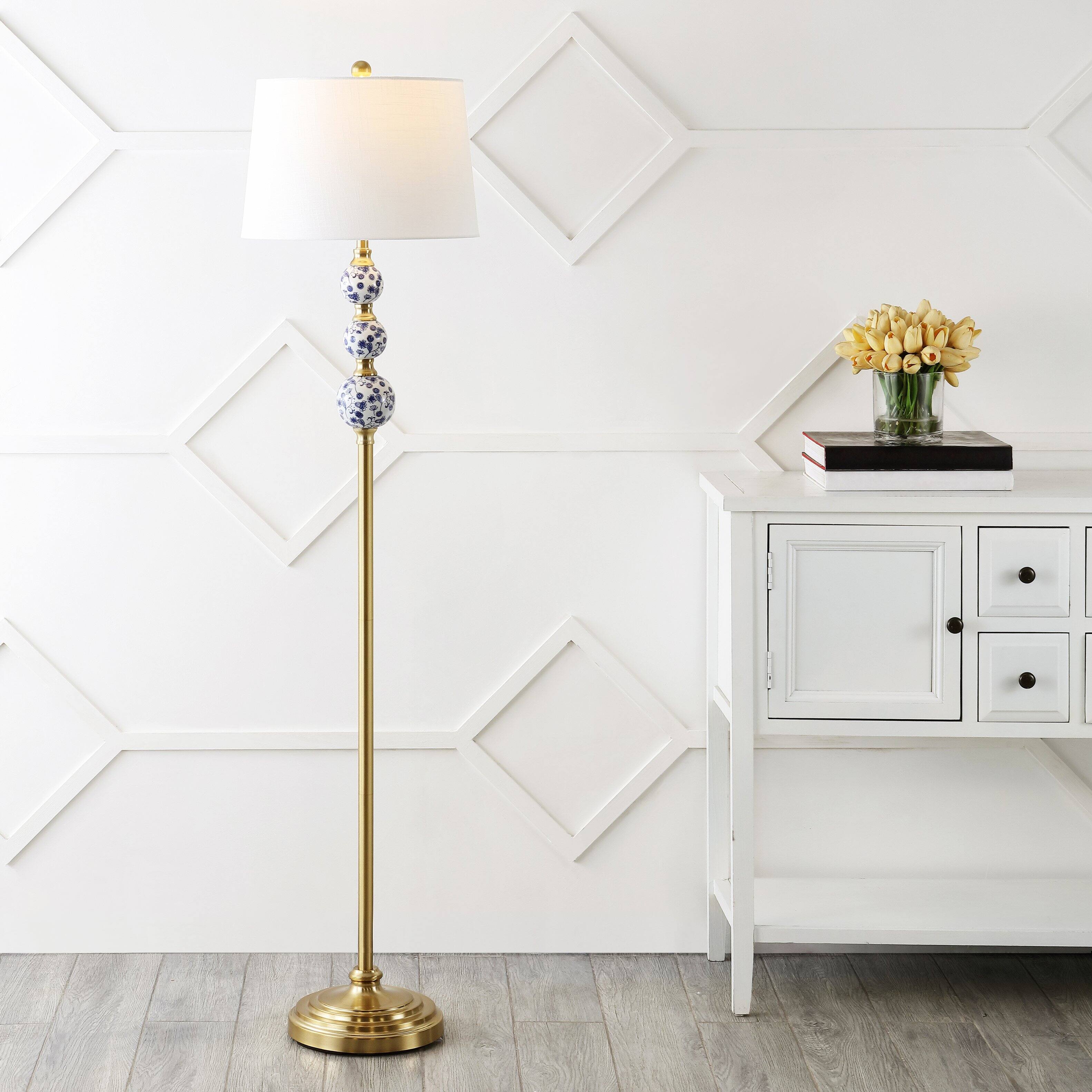 Alt View 1. Jonathan Y - Tavira 62.5" Classic Midcentury Iron LED Floor Lamp, Brass Gold - Brass Gold/Blue.