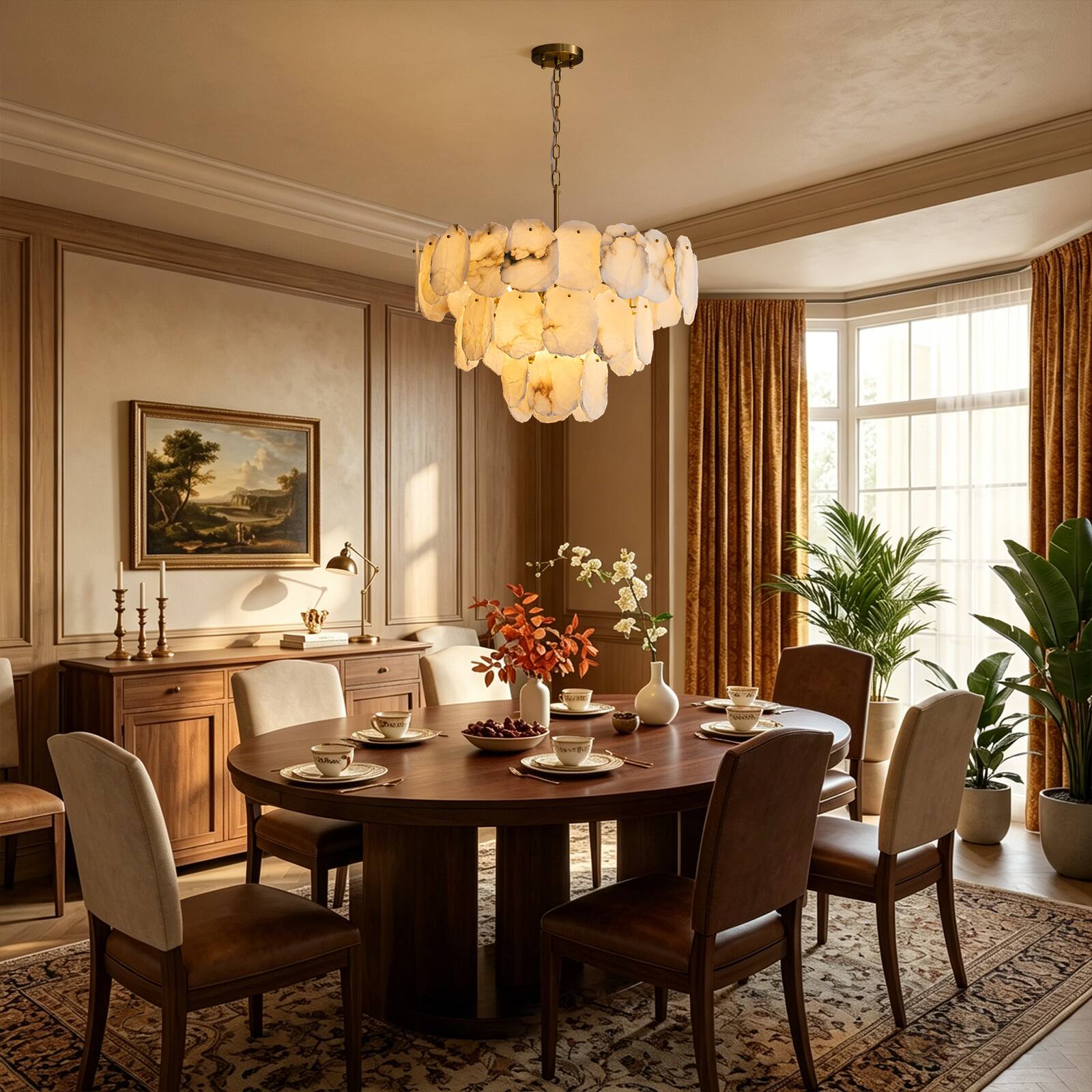 Alt View 2. Siljoy - 32 In Modern Empire 16 Light Three Tier Alabaster Chandelier Brass Gold Adjustable Chain Foyer Kitchen Island - Gold Brass.