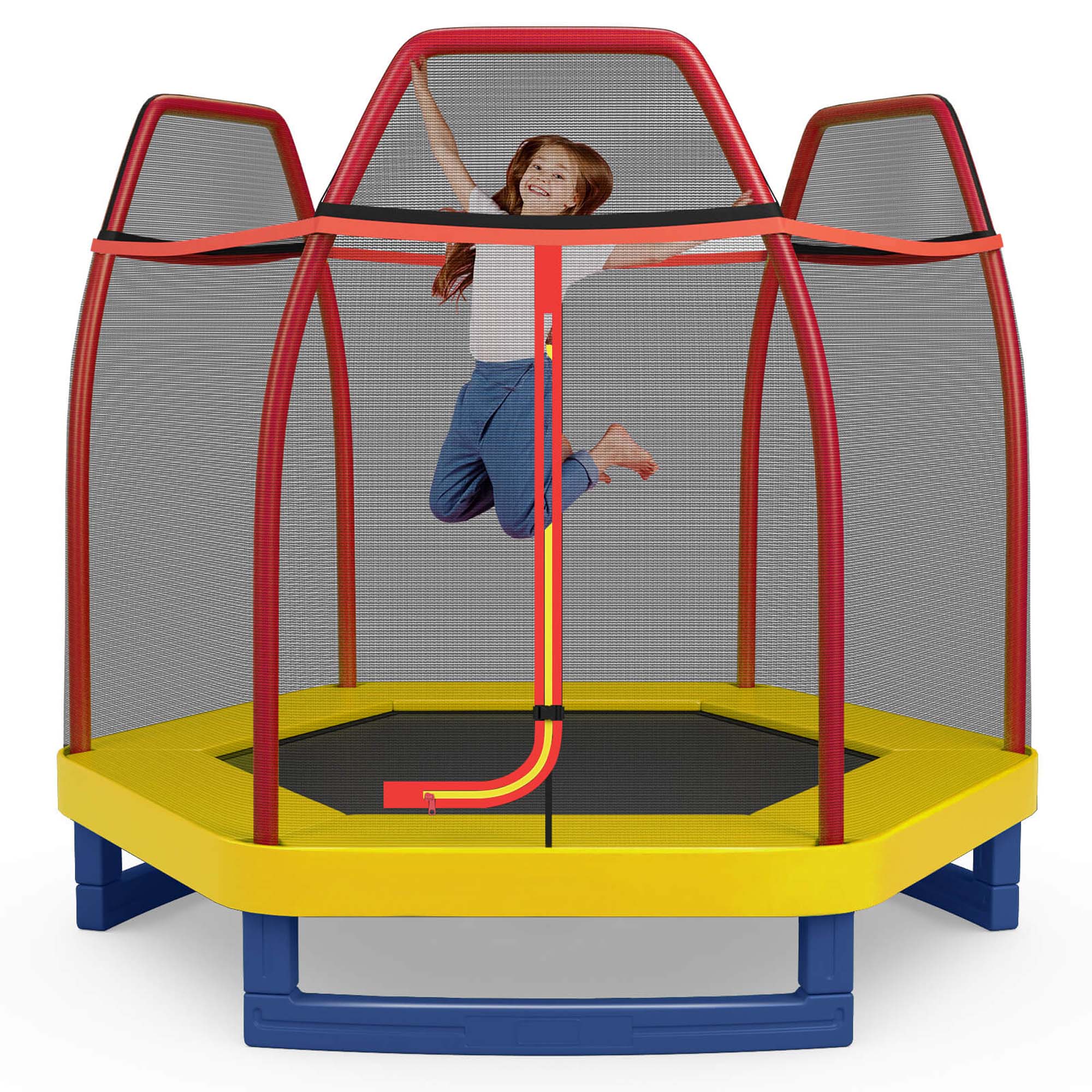 Alt View 9. Costway - Costway 7 FT Kids Trampoline with Safety Enclosure Net Spring Pad & Jumping Mat for Kids - Orange.