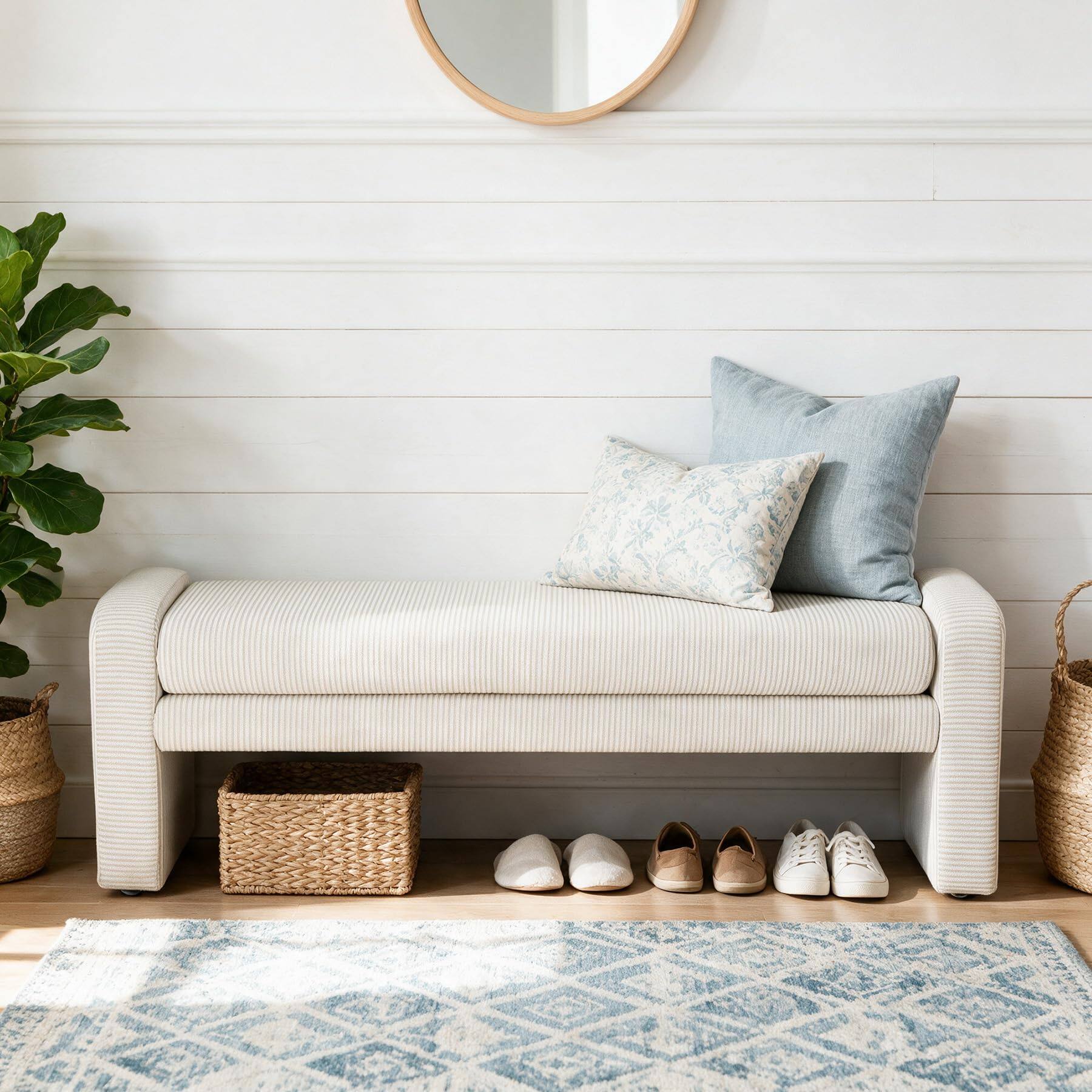 Alt View 4. Tribesigns - 55" Upholstered End of Bed Bench, Solid Wood Frame, White - White.