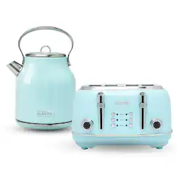 Haden - Heritage 4 Slice Wide Slot Toaster & Electric Kettle - Turquoise & Chrome