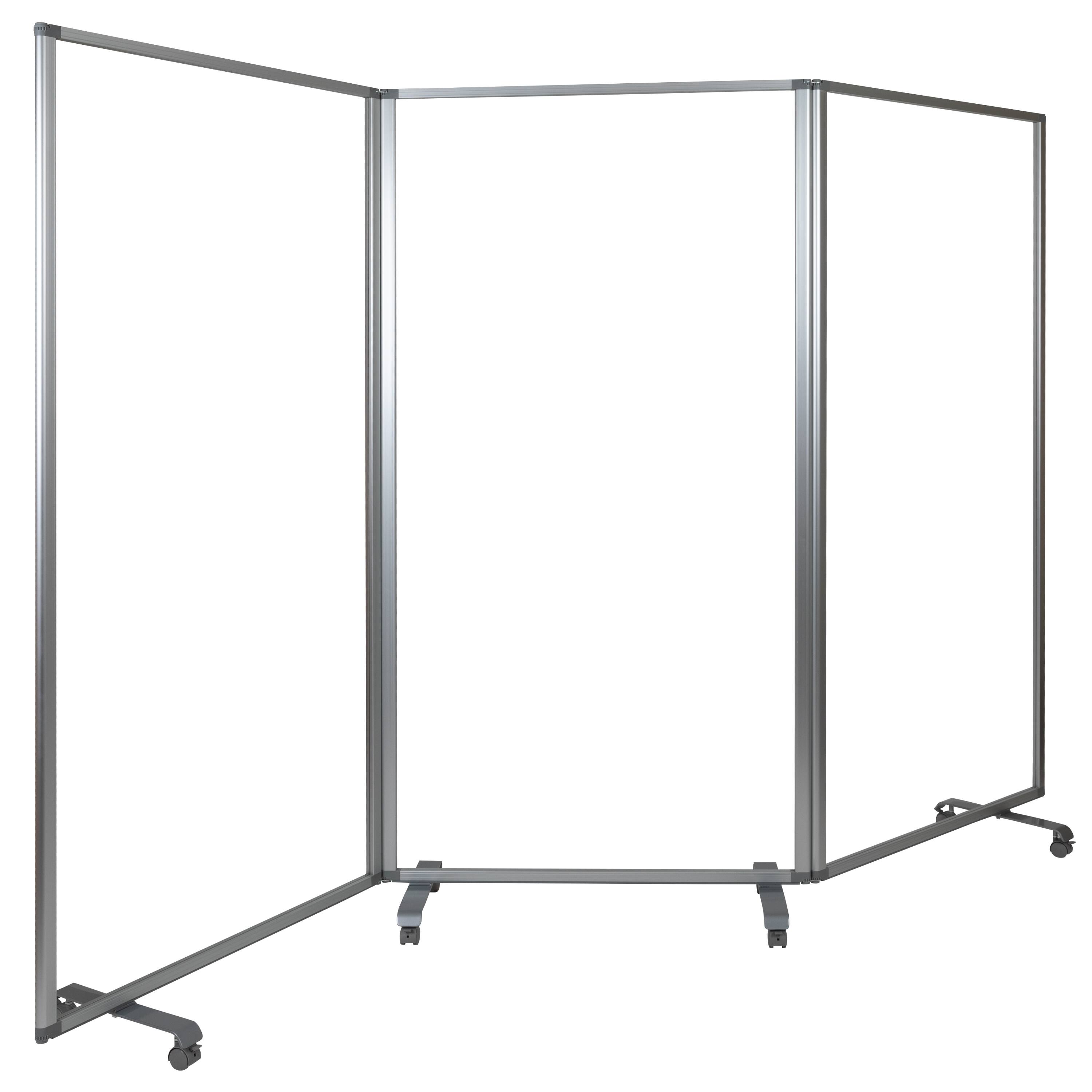 Front. Flash Furniture - Raisley Transparent Acrylic Mobile Partition with Lockable Casters, 72"H x 36"L (3 Sections Included) - Clear.