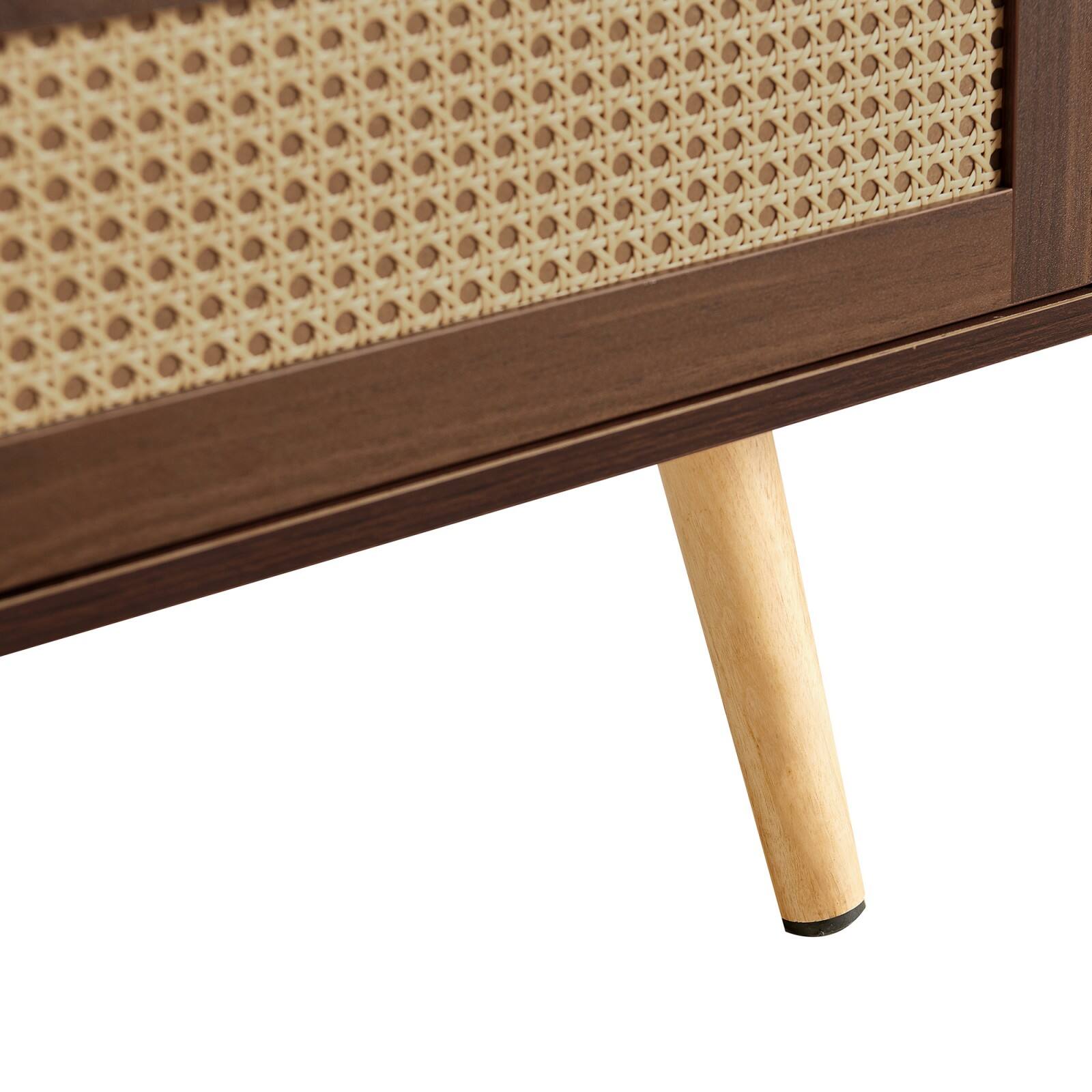 Alt View 10. Ecooso - PE Rattan Coffee table, Sliding Door for Storage, Solid Wood Legs, Modern Table for Living Room - Walnut.