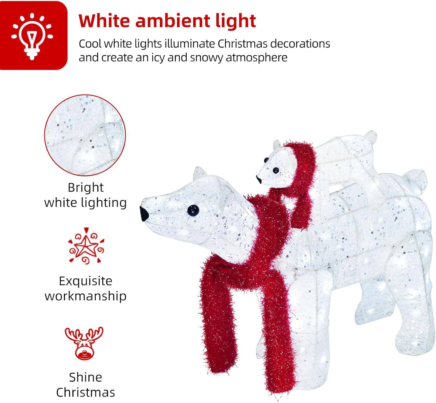White ambient light  
Cool white lights illuminate Christmas decorations and create an icy and snowy atmosphere  

Bright white lighting  

Exquisite workmanship  

Shine Christmas