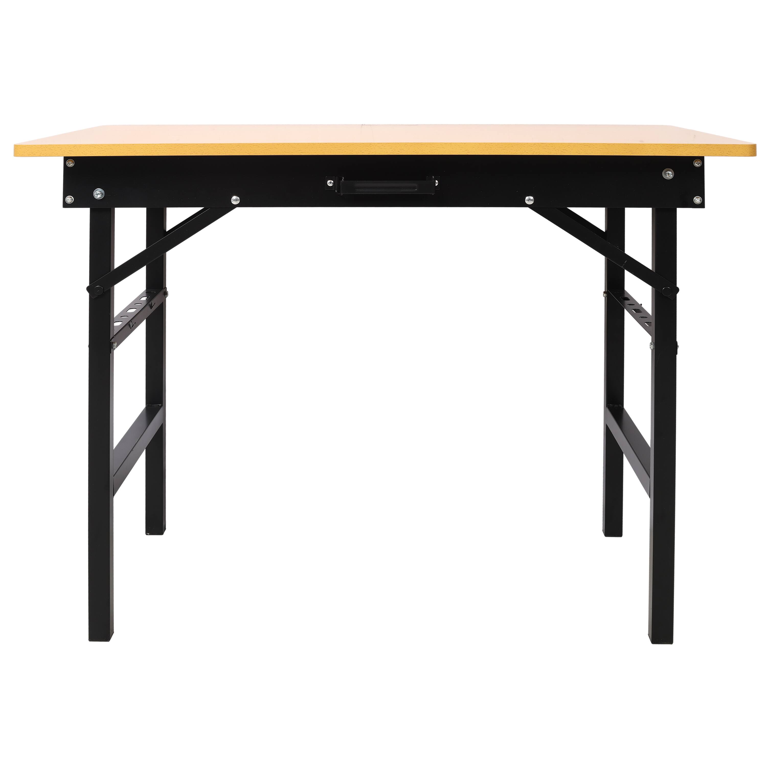 Back. GOODSILO - Portable Folding Work Table with Measuring Tape & Angle Finder, Foldable Workbench, Workshop Tool Bench with Handle - Black.