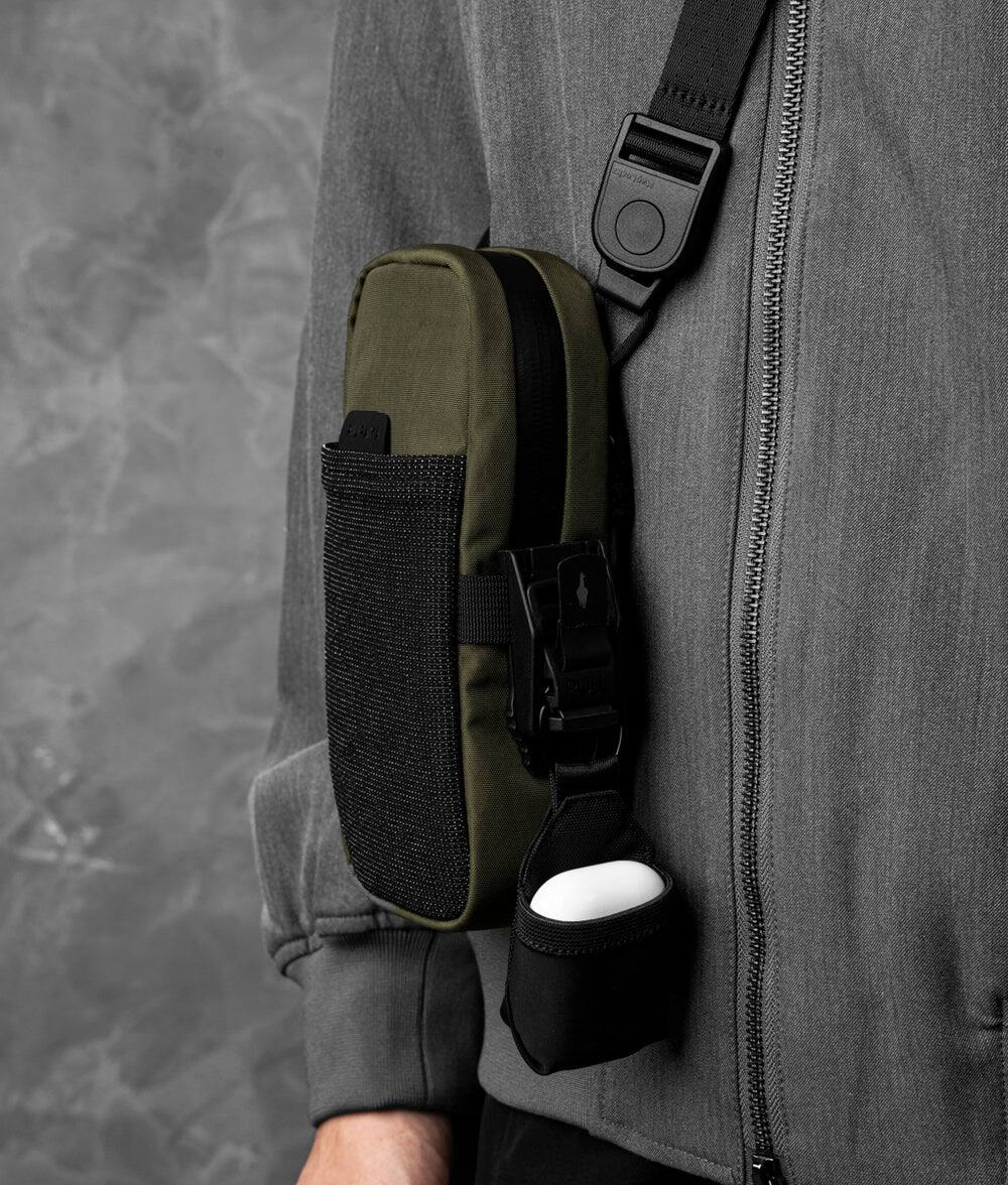 Alt View 1. ALPAKA - Men’s Sling Bag & Belt Bag - Crossbody Phone Sling with Card Sleeve and HUB Compatibility - Green Axoflux 400D Washed Nylon.