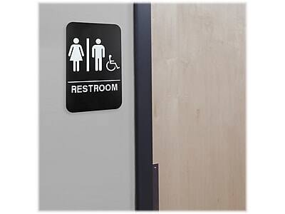 Alt View 3. Excello Global Products - Restroom Sign with Braille Indoor/Outdoor Wall Sign, 6" x 9", 3/Pack - Black/White.