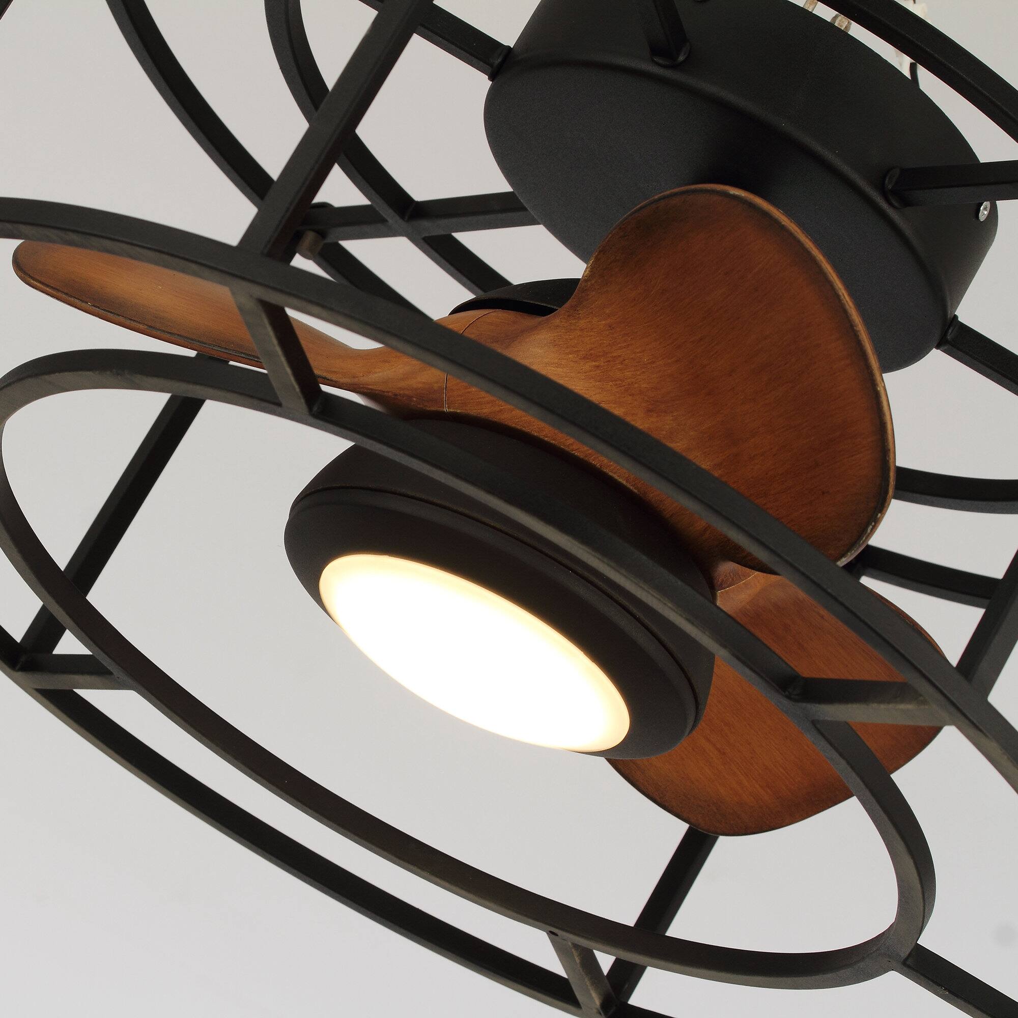 Alt View 6. Parrot Uncle - 20" Industrial Metal Caged Low Profile Ceiling Fan with Light - Matte Black.