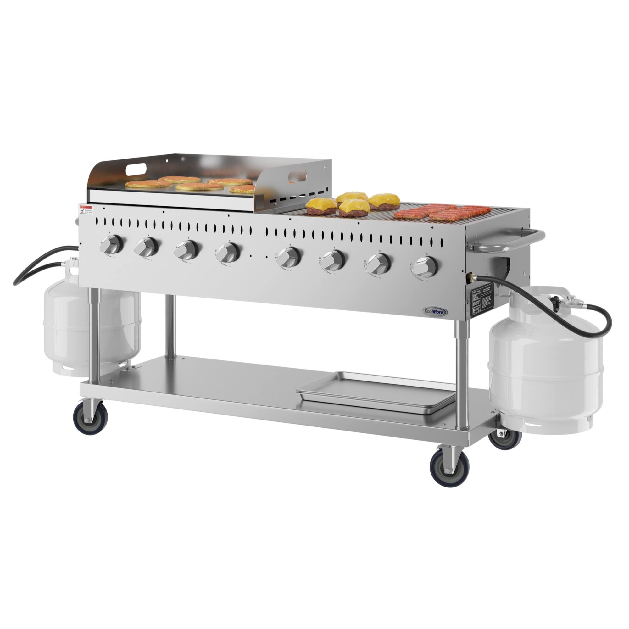 Angle. Koolmore - 60 in. 8-Burner Commercial Outdoor Propane Gas Grill with 30 in. Griddle in Stainless-Steel, ETL Listed (CGKIT6-G30) - Stainless Steel.