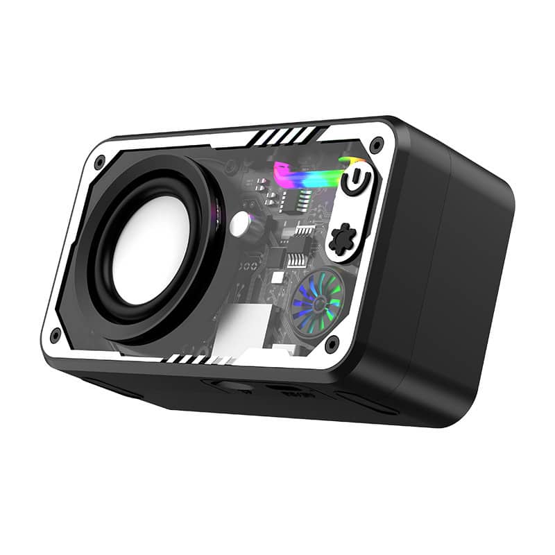 Cluzine - Mecha Transparent Bluetooth Speaker, RGB Music Sync LightSubwoofer, TF Card for Gaming