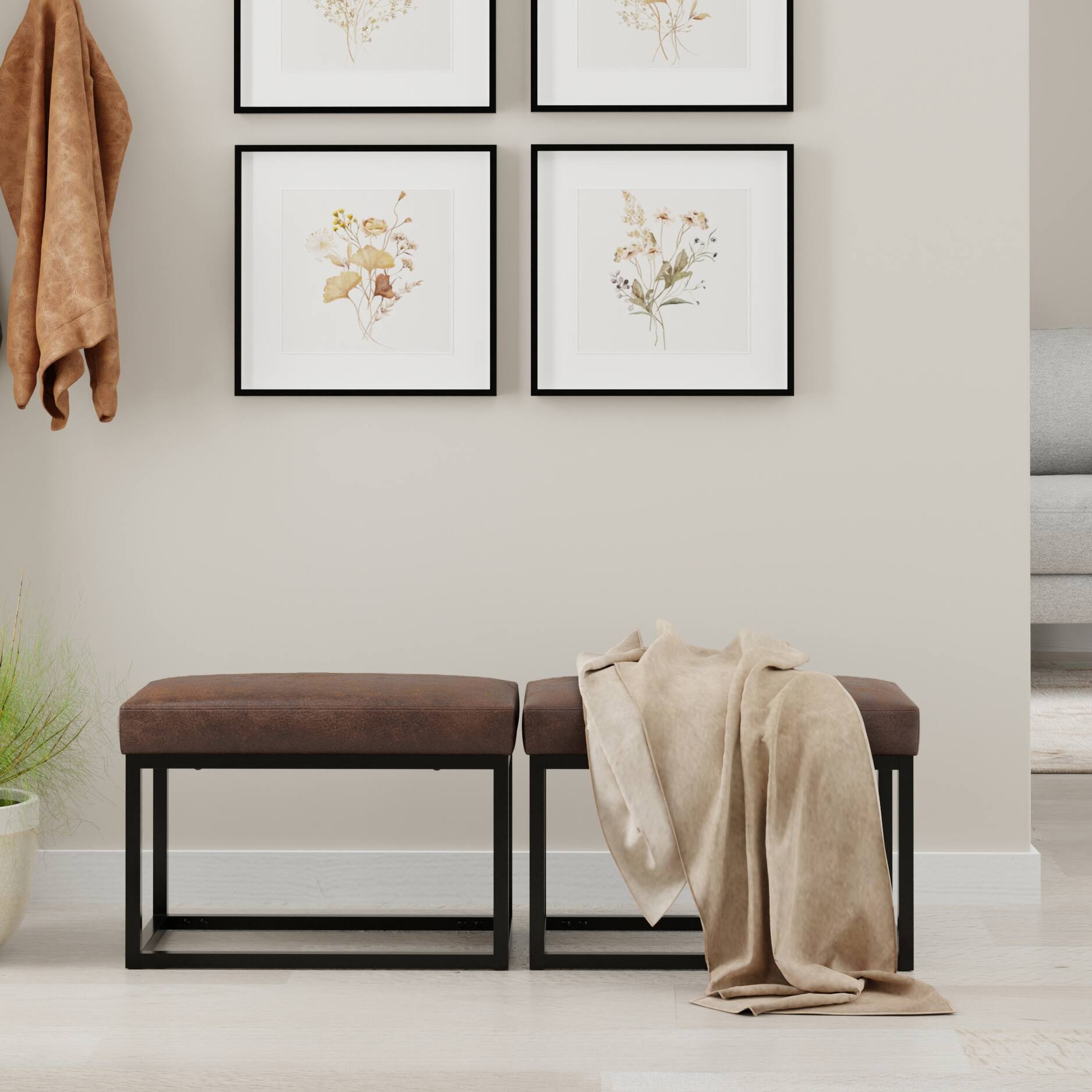 Angle. Simpli Home - Reynolds 26 inch Wide Rectangle Small Bench in Distressed Chestnut Brown Vegan Leather - Distressed Chestnut Brown.