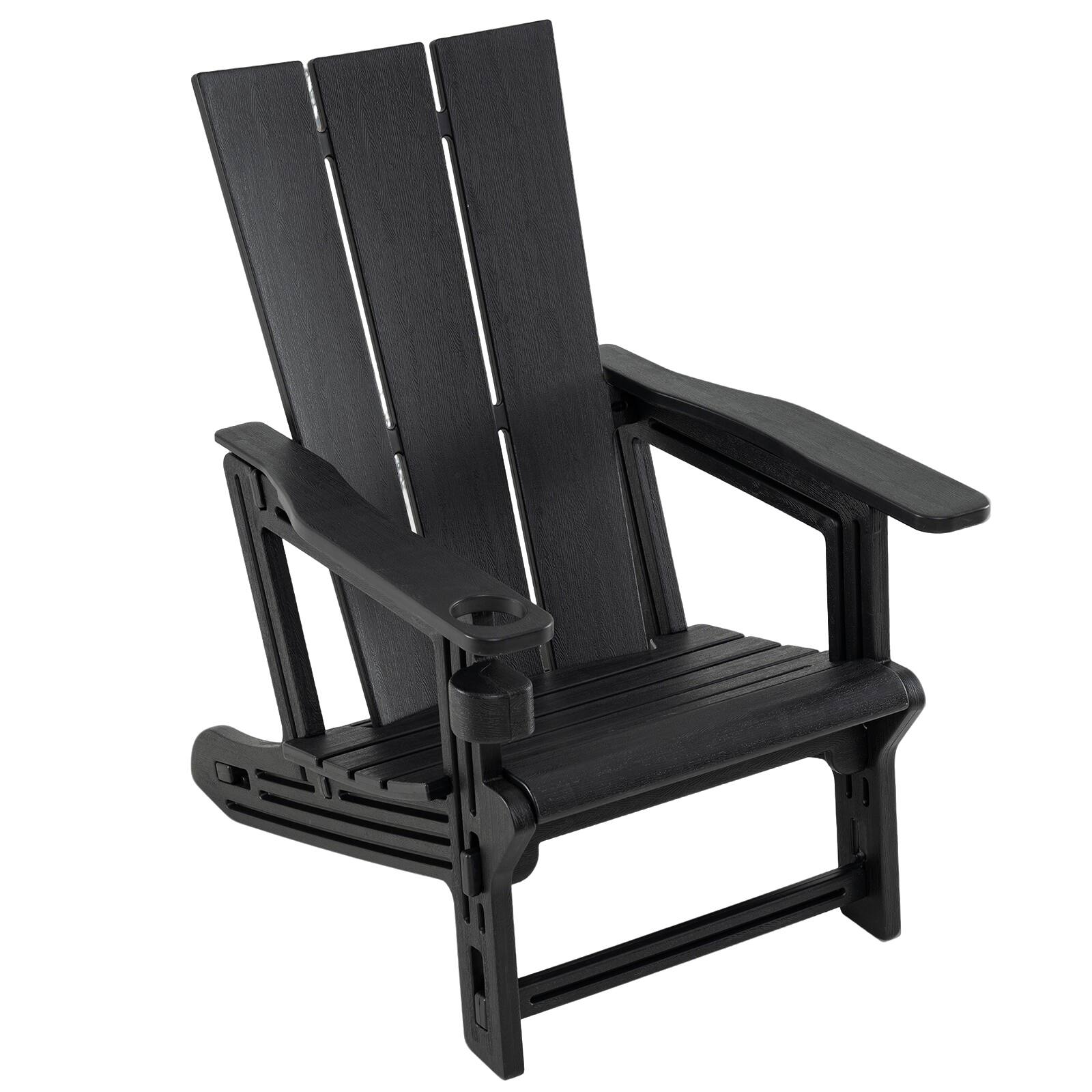 Alt View 8. Gymax - Gymax Adirondack Chair w/ Cup Holder All-Weather HDPE Plastic Outdoor Patio Chair - Black.
