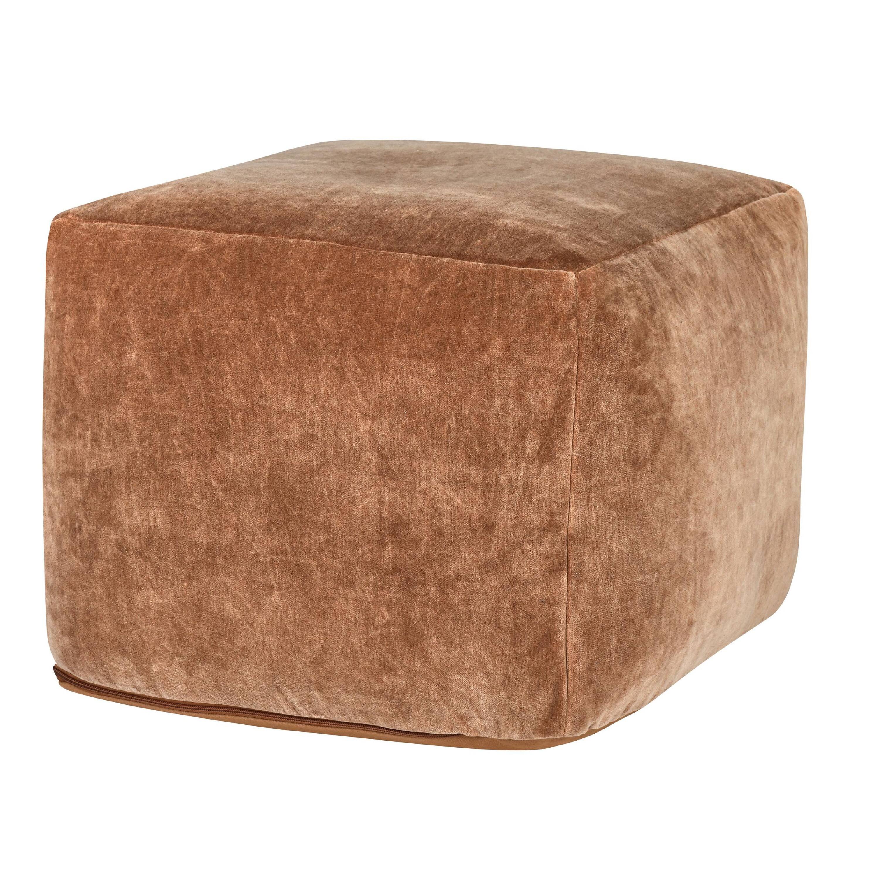 Back. Manhattan Lane - Square Ottoman Pouf, 18 Inch, Vintage Orange Rust Velvet, Polyfill - Rust Orange.