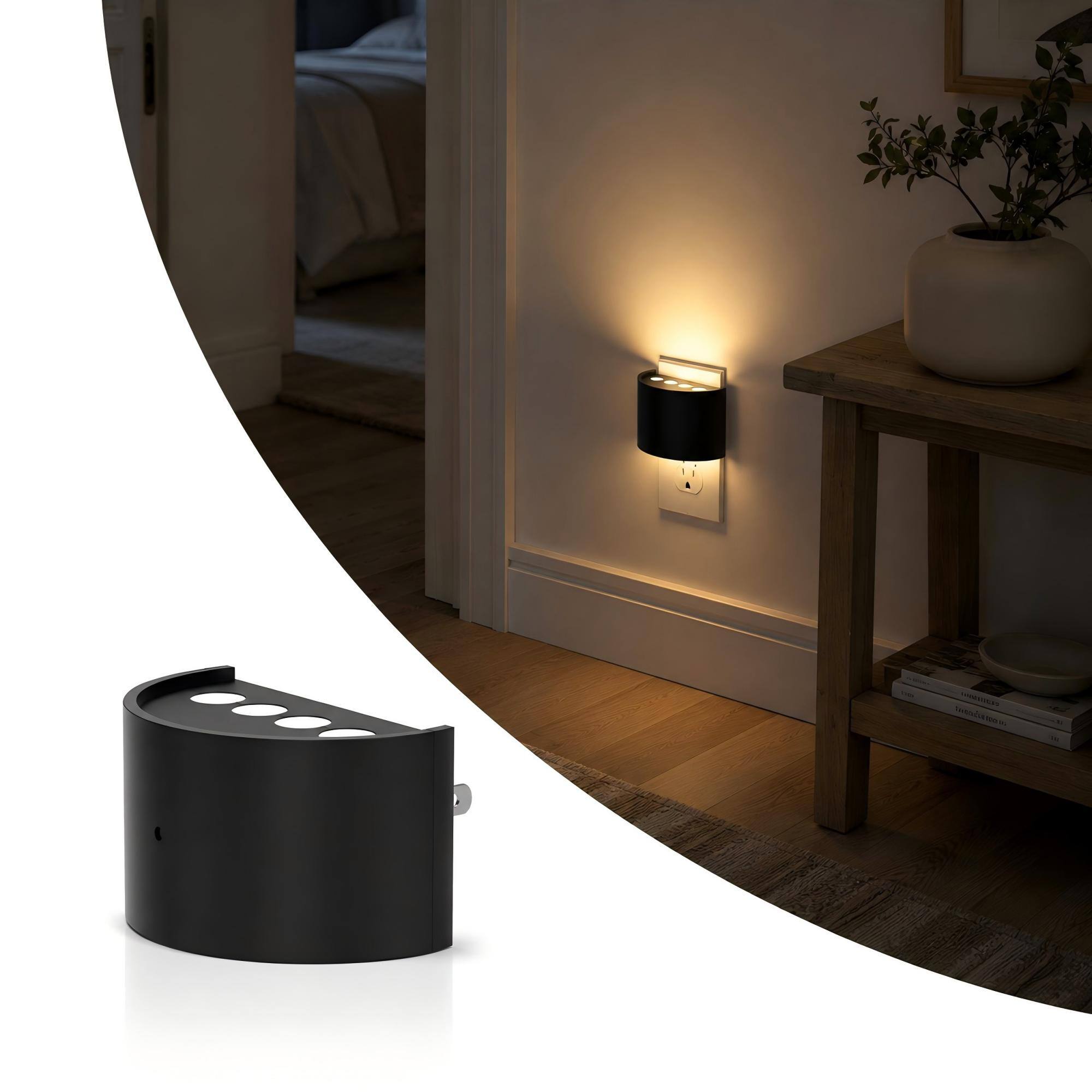 Angle. Jandcase - JANDCASE 0.5W Plug-in Night Light, 3000K Warm Glow,Up/Down Light, Non-, Dusk-to-Dawn Sensor - Black.