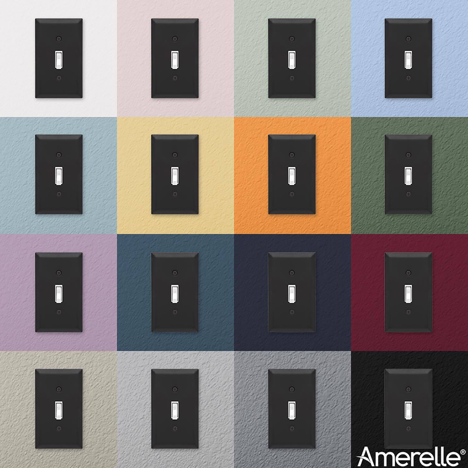 Left. AMERELLE - Amerelle Century Matte Black 1 gang Stamped Steel Decorator Wall Plate 1 pk - Black.
