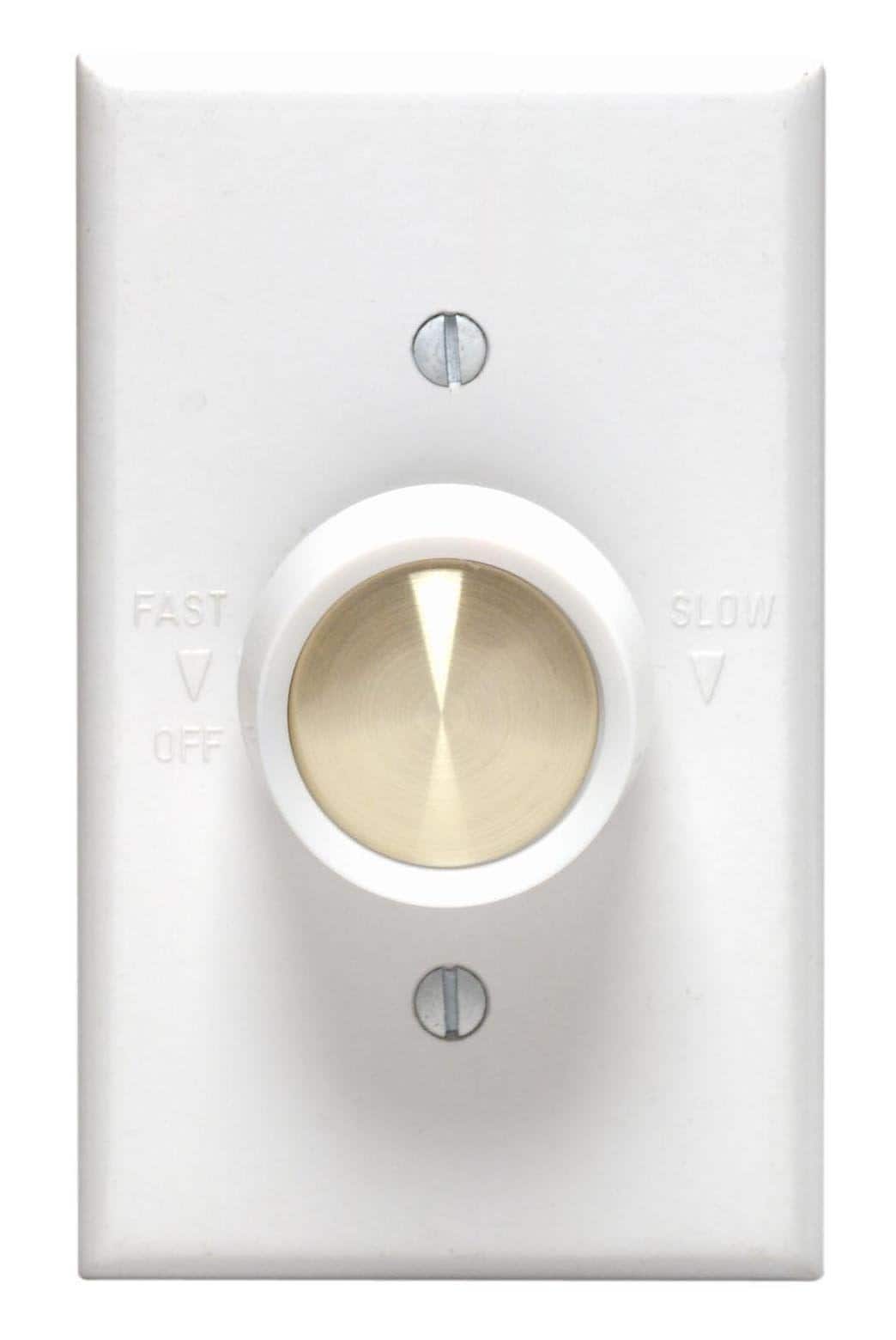 Leviton - Full-Range Variable Fan Speed Control, 120 Vac, 5 A, Rotary, Model 612-6616-W - White