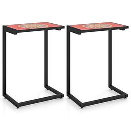 Gymax - 2PCS Mosaic Outdoor C-Shaped End Table w/ Ceramic Tile Top Sturdy Metal Frame - Colorful
