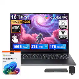 Acer - Upgraded - Swift Go 16 AI 16" WUXGA Touchscreen Laptop,AMD Ryzen AI 7 445,16GB RAM,2TB SSD+1TB Dock,Backlit,Win 11 Pro - Black