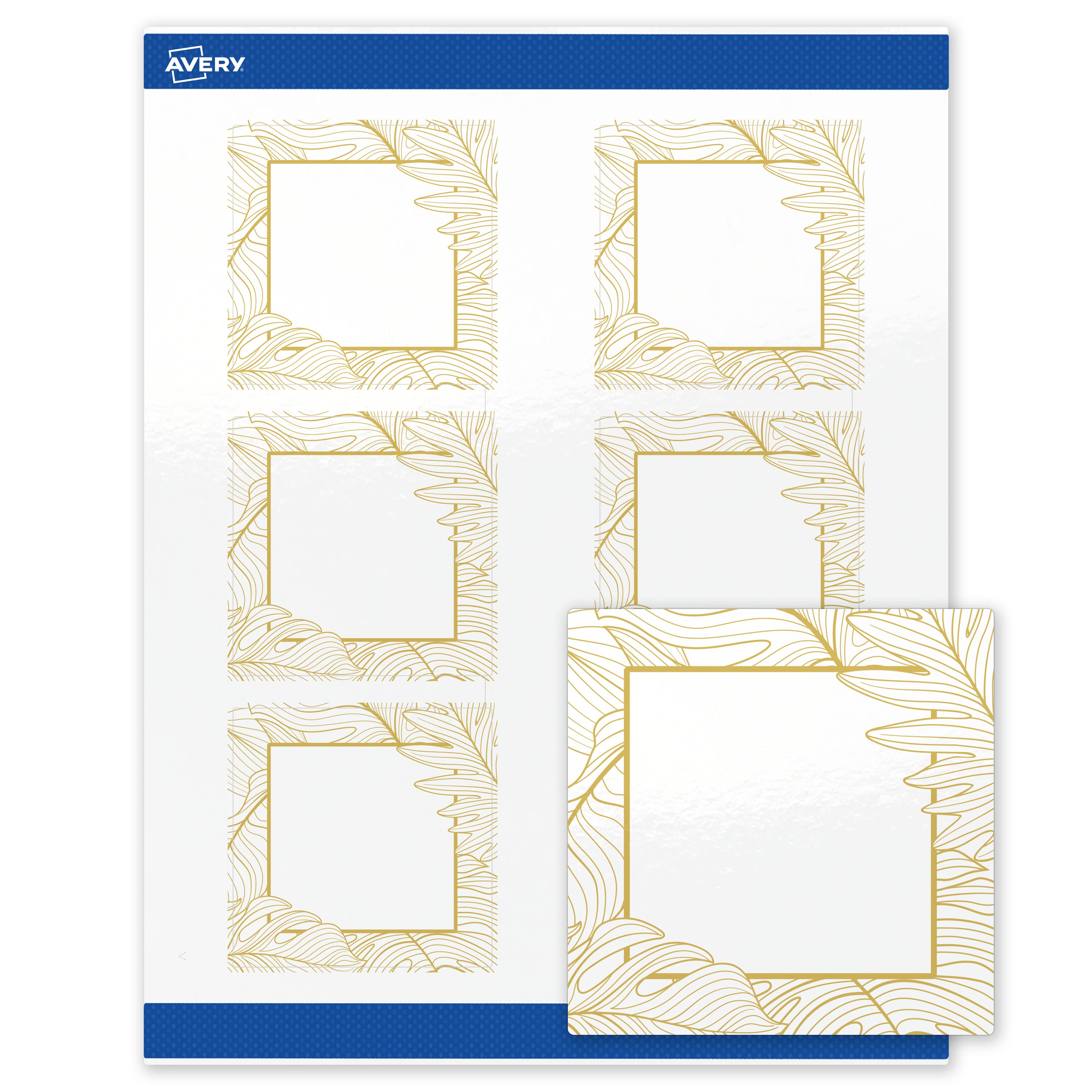 "Avery - Square Labels, Gold Florals, 3"" x 3"", 60 Total, Glossy, Gold Monstera Leaves - White" price history on PriceWatchPro