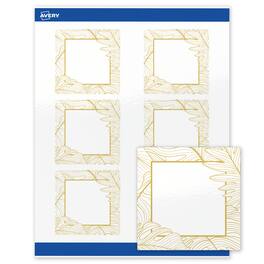 Avery - Labels, 3" x 3", Glossy Gold Monstera Leaves - White