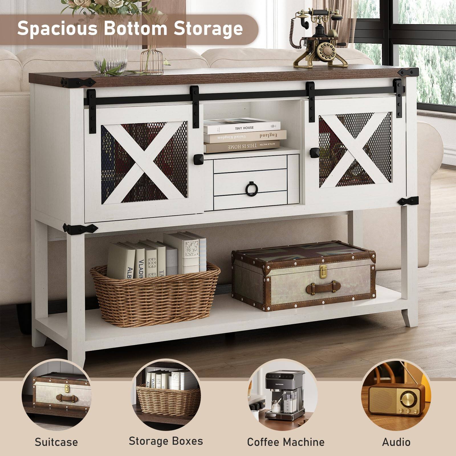 Spacious Bottom Storage

- Suitcase
- Storage Boxes
- Coffee Machine
- Audio