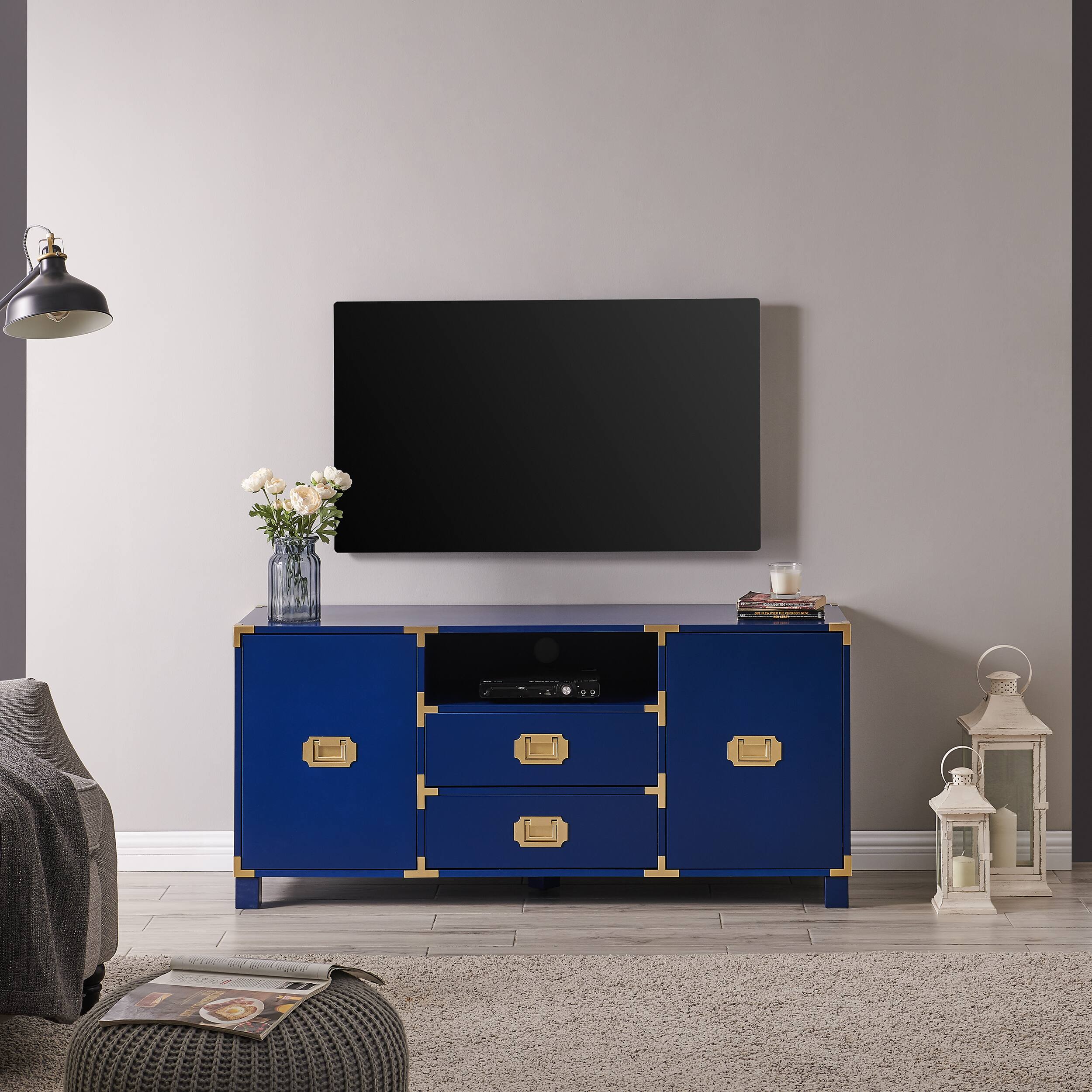 Front. APRILSOUL - Campaign Entertainment Center Console Navy - brown.