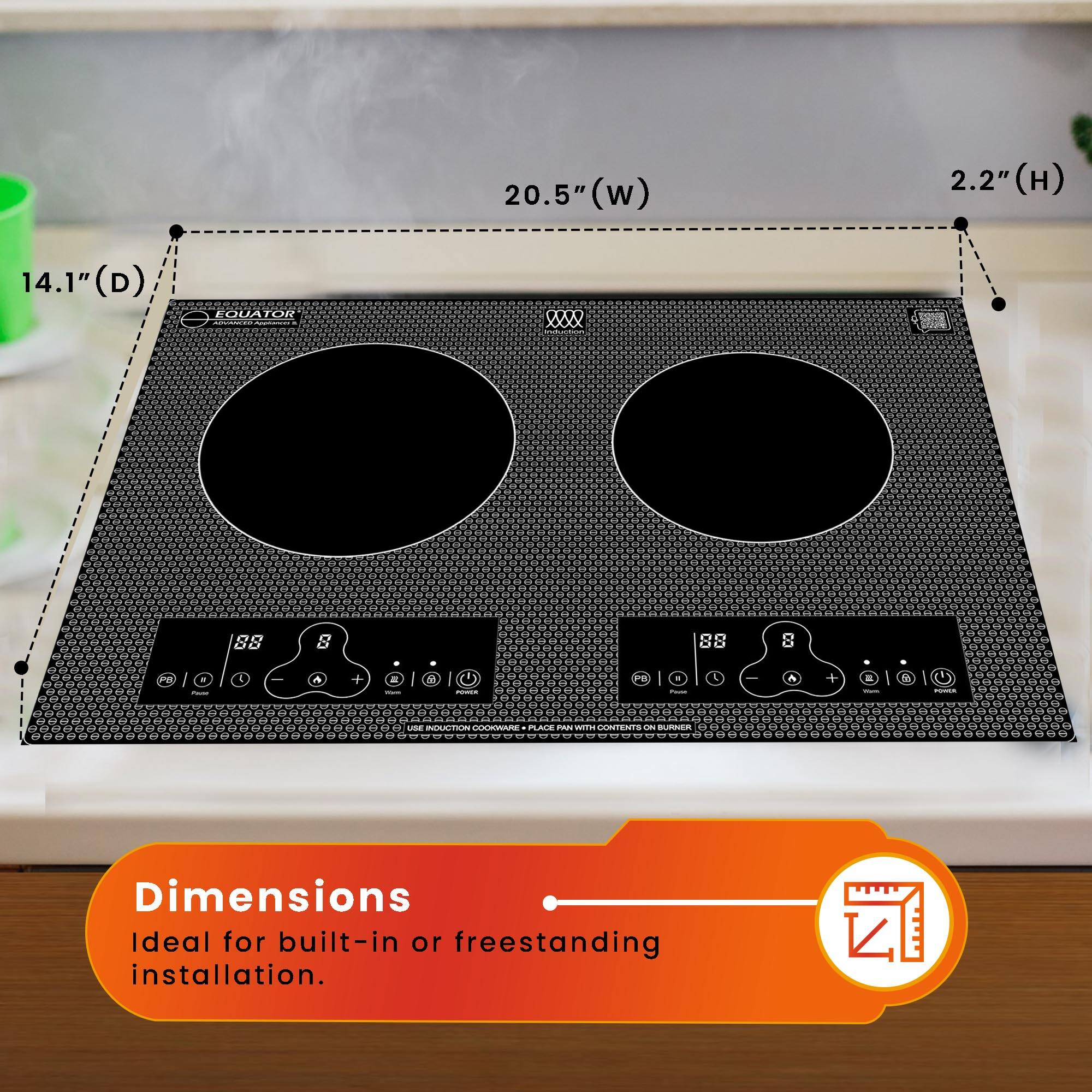 F 20.5" (W) 2.2" (H) 14.1" (D)  
EQUATOR  
Dimensions  
Ideal for built-in or freestanding installation.
