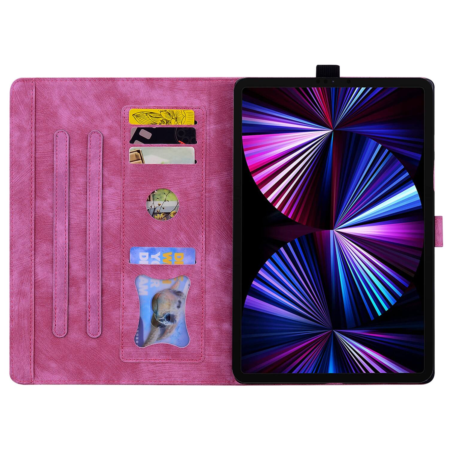 Back. Dteck - For Apple iPad Pro (M4) 11'' 2024/ iPad Pro (M5) 11" 2025 Embossed Flower Pattern Folio Case Card Slots Kickstand Cover - Rose.