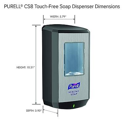 PURELL® CS8 Touch-Free Soap Dispenser Dimensions

- WIDTH: 5.79"
- HEIGHT: 10.31"
- DEPTH: 3.93"