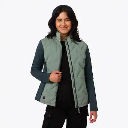 Front. Mobile Warming - Women's Aria Hybrid Heated Jacket - Sage/Olive.