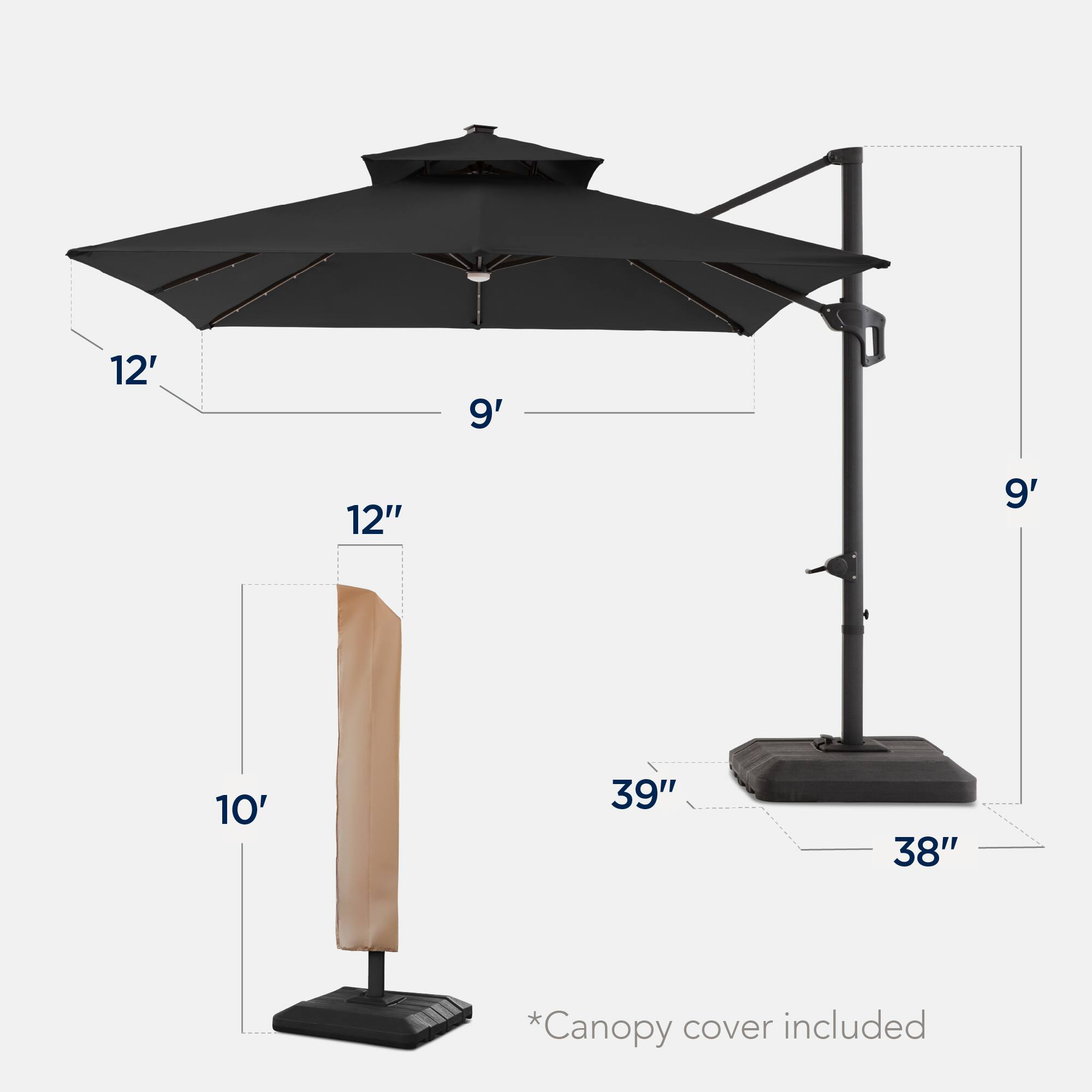 12' 9' 12" 9' 10' 39" 38" *Canopy cover included