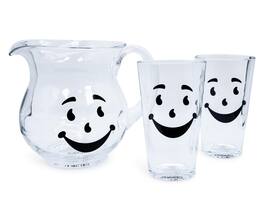 Toynk - Kool-Aid Man 64-Ounce Glass Pitcher and Two 16-Ounce Pint Glasses - Clear