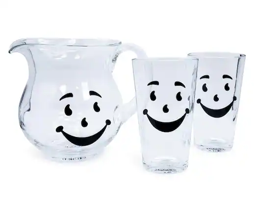 Front. Toynk - Kool-Aid Man 64-Ounce Glass Pitcher and Two 16-Ounce Pint Glasses - Clear.