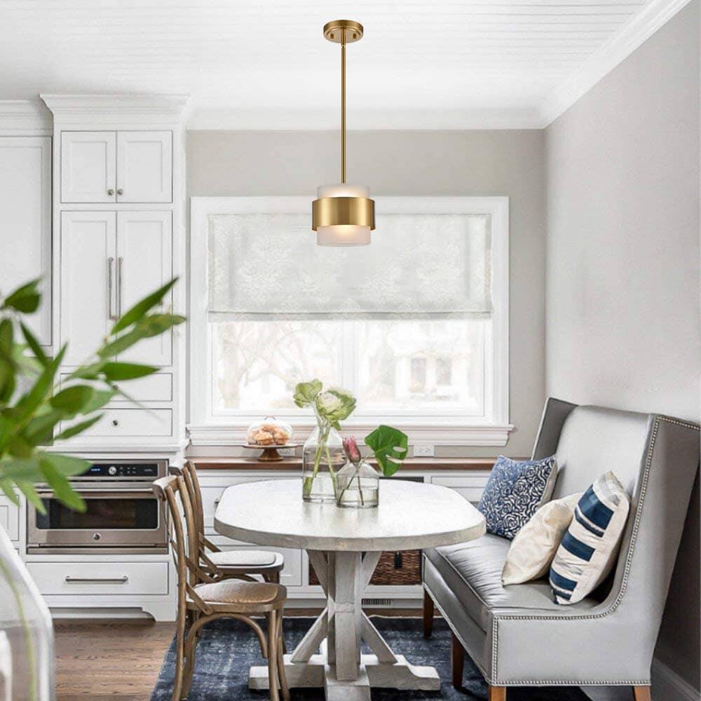 Angle. MOOSE - Modern Brass Pendant Light with Frosted Glass Shade Hanging Rod - Gold.