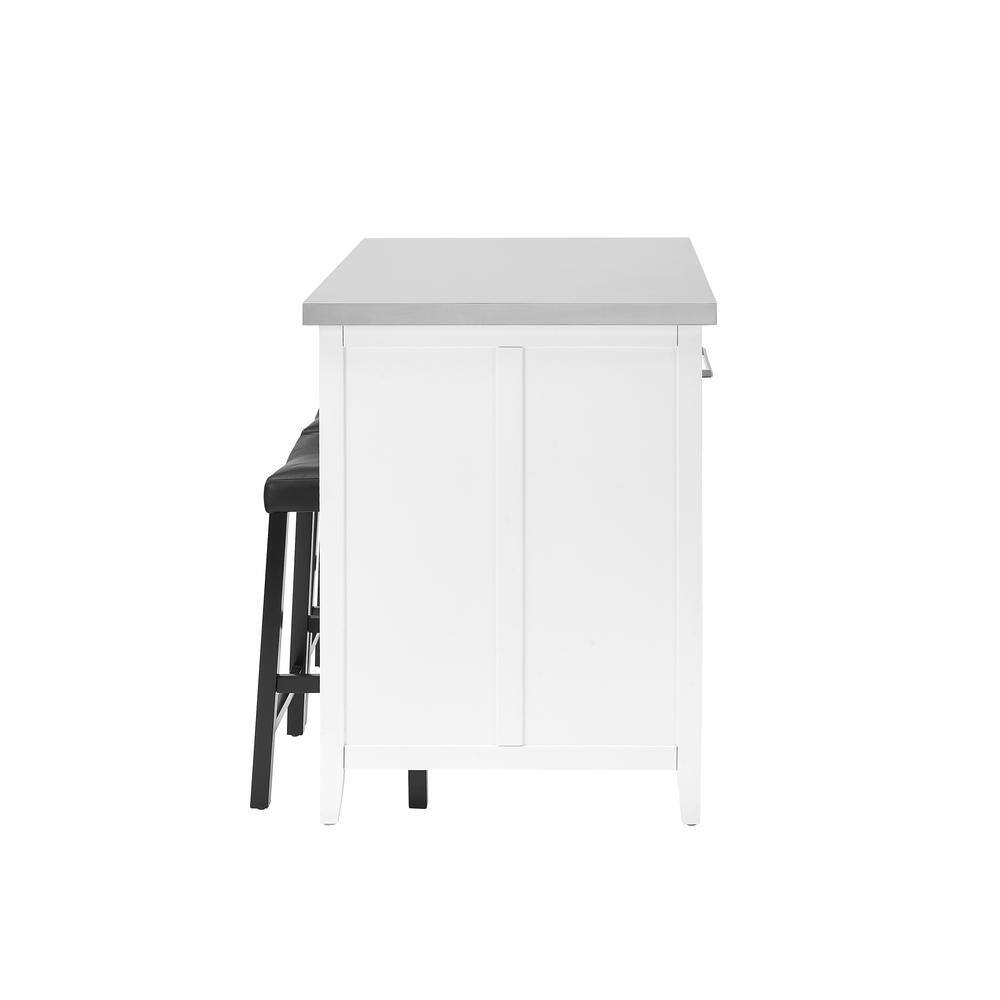 Alt View 7. Crosley Furniture - Silvia Stainless Steel Top Island W/Uph Saddle Stools, Kitchen Island & 2 Stools - White.