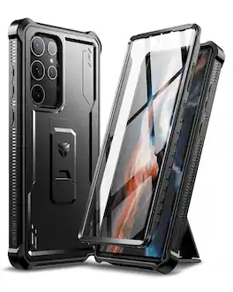 Dexnor - Case for Samsung Galaxy S22 Ultra with Screen Protector&Kickstand,Heavy Duty Military Grade Protection Shockproof Bumper - Black