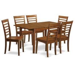 East West Furniture - 7 PC Kitchen Tables and chair set Table with a 12in Leaf and 6 Kitchen Chairs - Saddle Brown