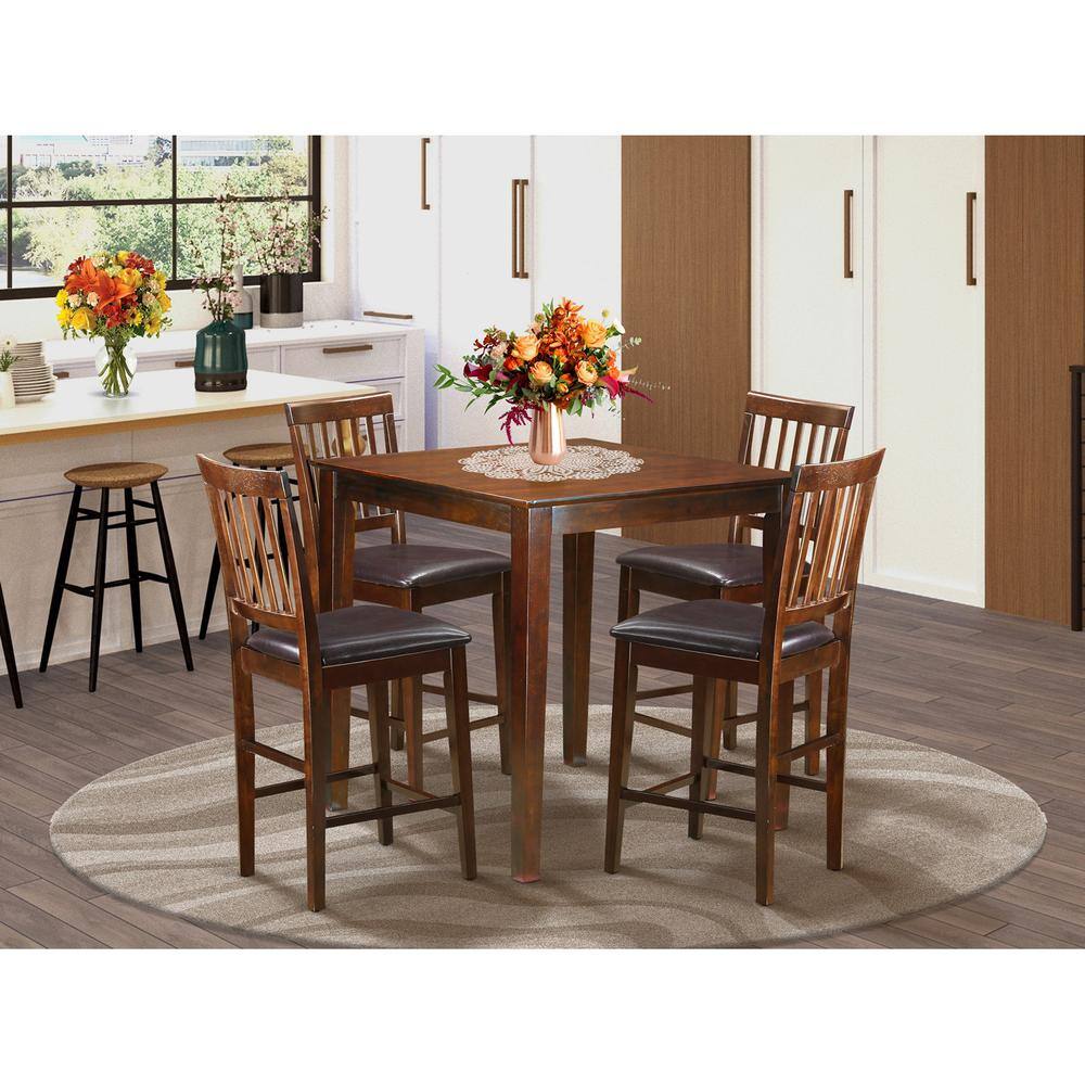 Back. East West Furniture - 5 Pc Counter height Table-Square gathering Table and 4 Stools - Mahogany.