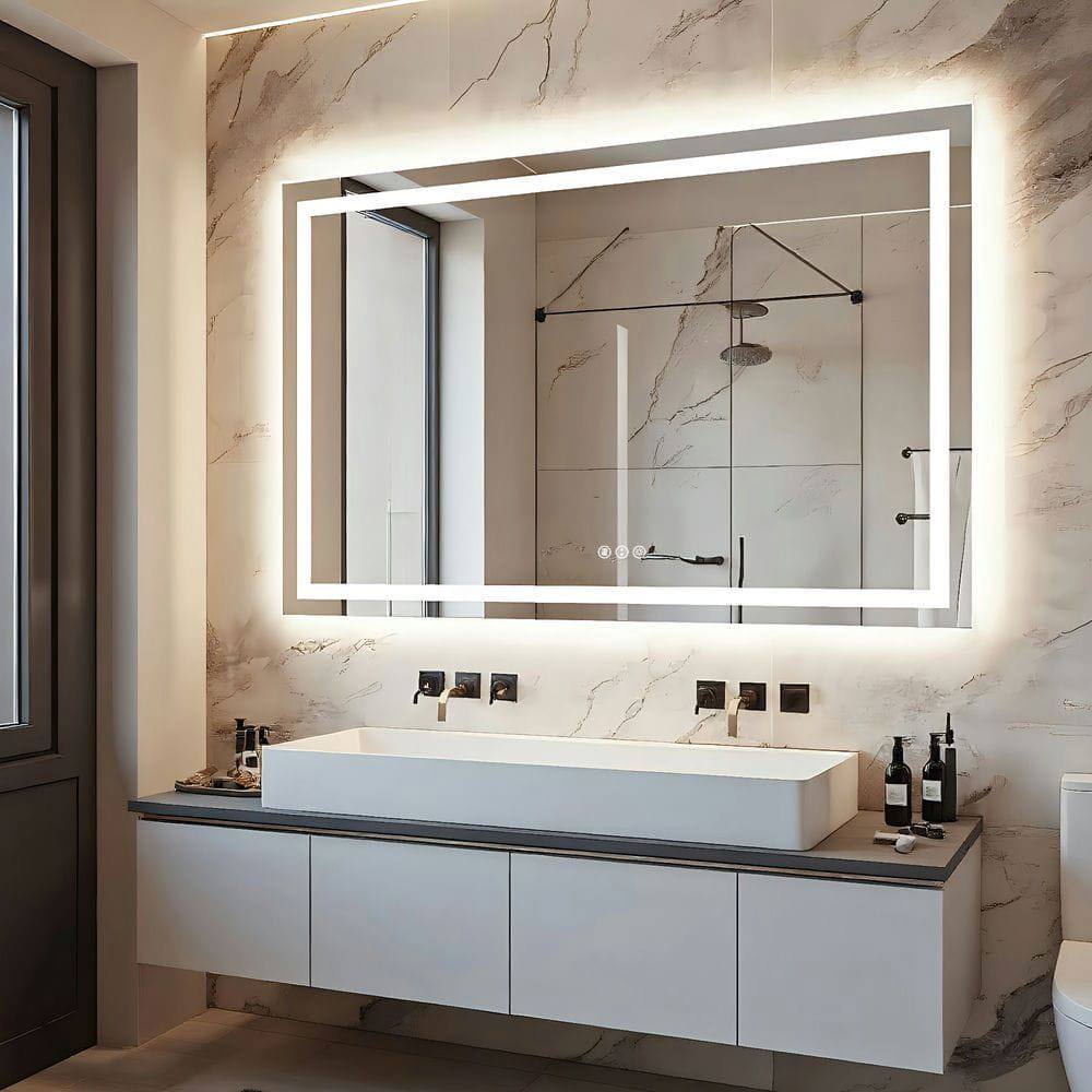 Alt View 7. Kadyn - 60x36 Inch Oversized Frameless Rectangle LED Bathroom Mirror with Bright LEDs.
