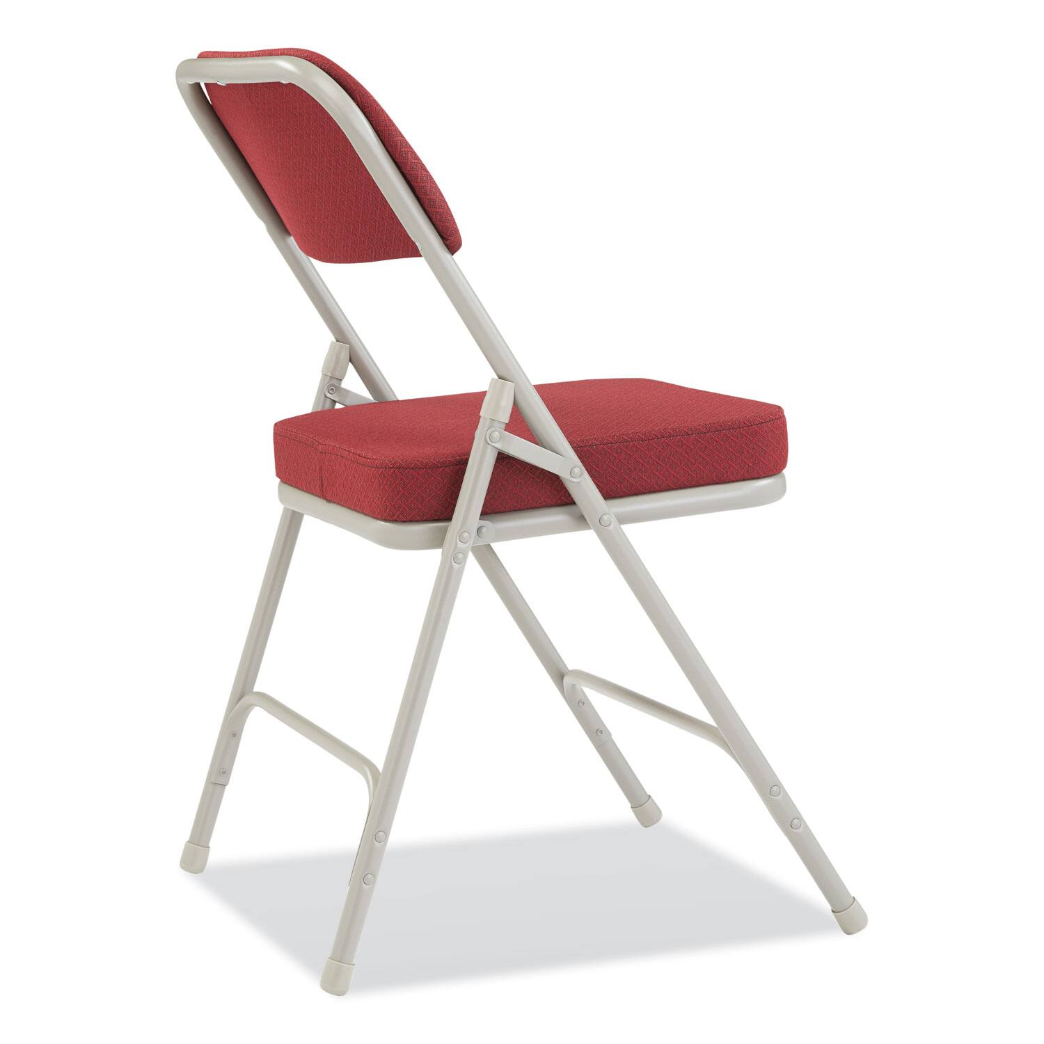 Back. National Brand - 3200 Series Premium Fabric Dual-Hinge Folding Chair Supports Up to 300 lb Burgundy Seat Burgundy Back Gray Base 2/Carton - Gray|Red.